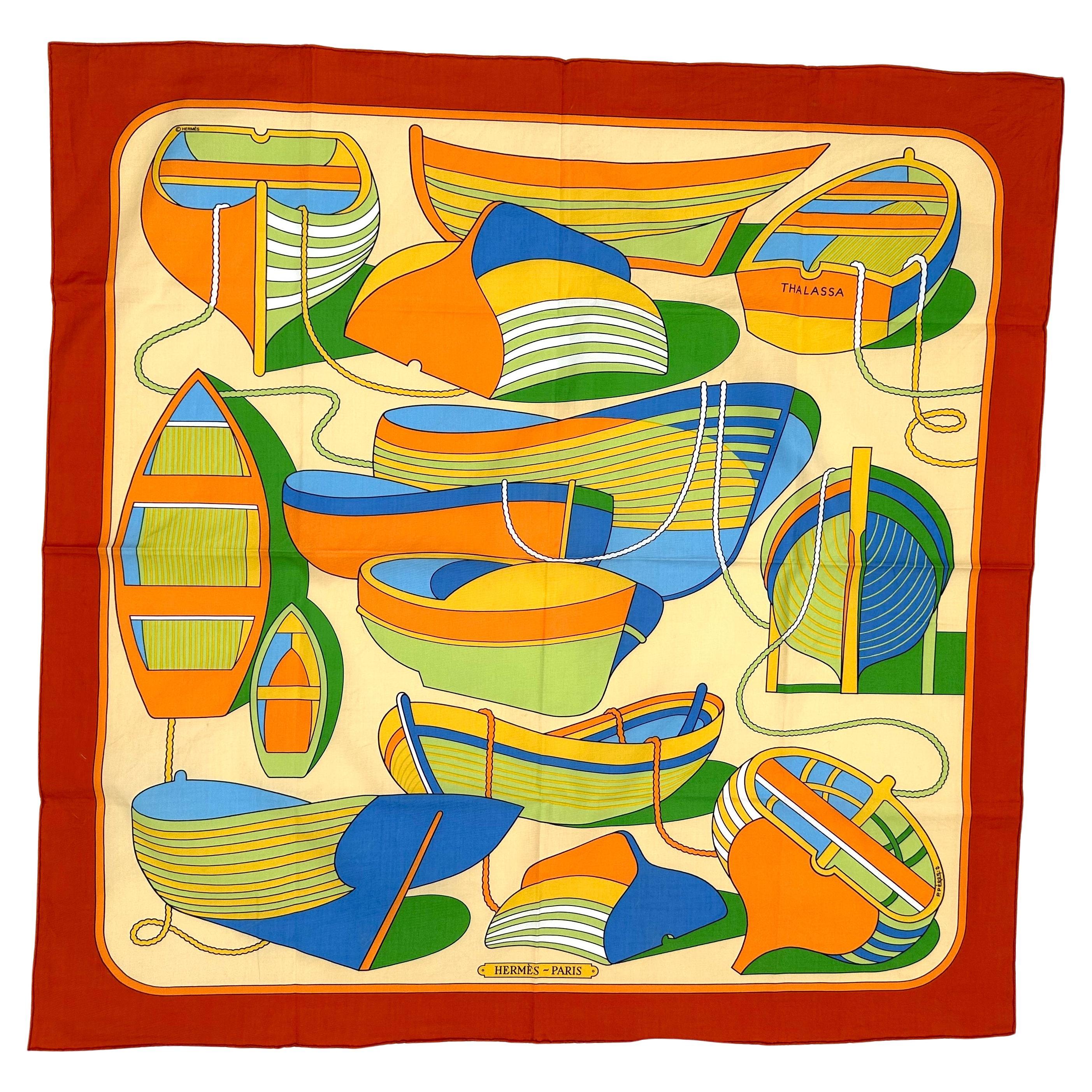 Hermes Cotton Scarf; Thalassa For Sale