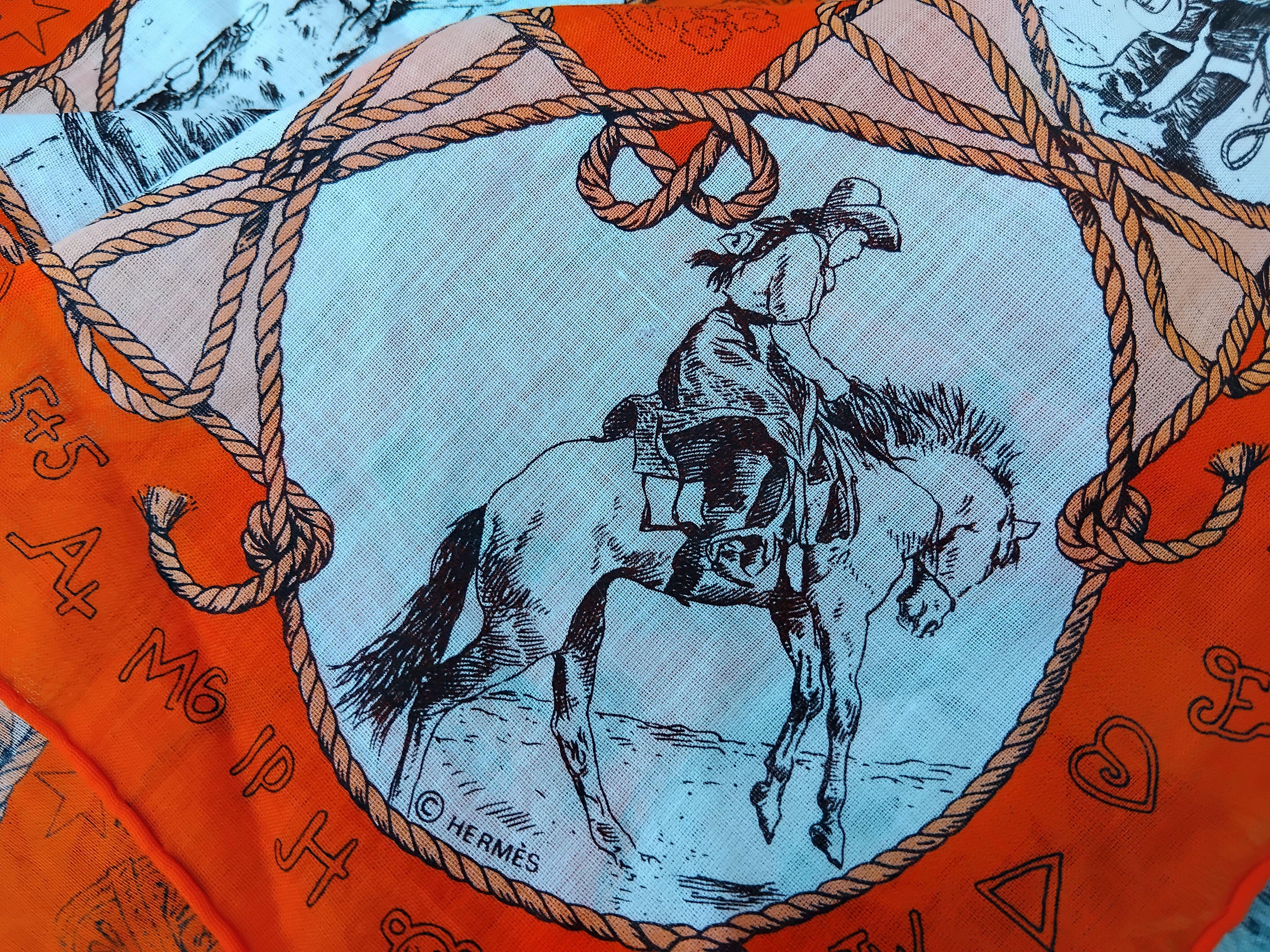 Hermès Cotton Scarf with Charm Rodeo Des Cowgirls Kermit Oliver TEXAS Horse 26' For Sale 11