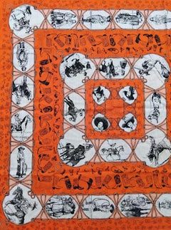 Hermès Cotton Scarf with Charm Rodeo Des Cowgirls Kermit Oliver TEXAS Horse 26'