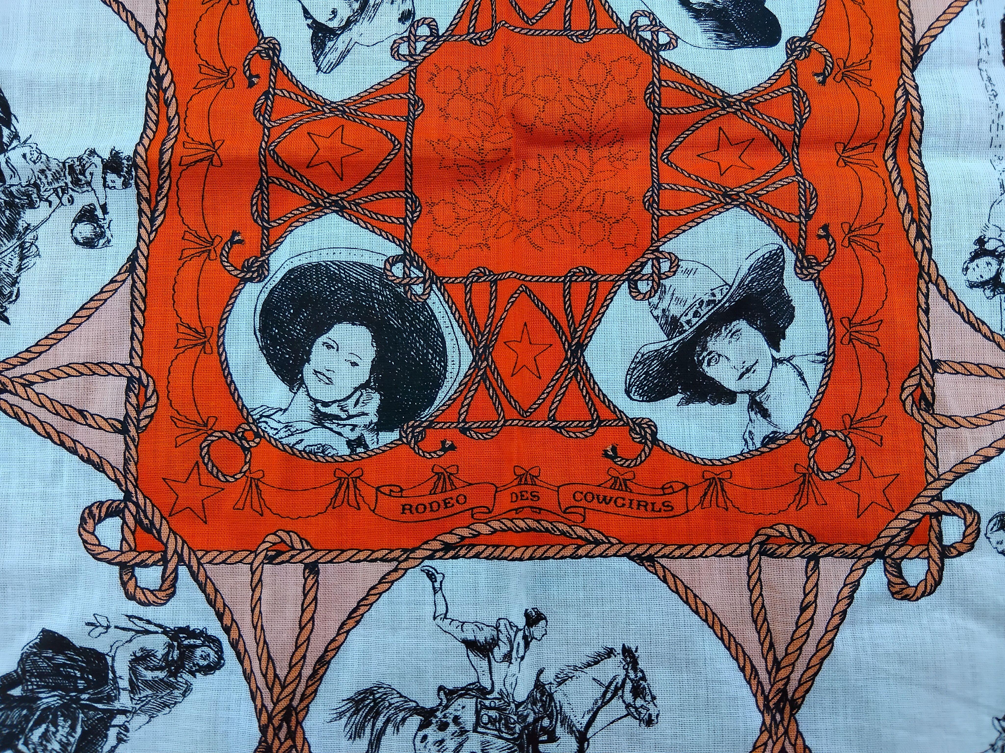 Hermès Cotton Scarf with Charm Rodeo Des Cowgirls Kermit Oliver TEXAS Horse 26' For Sale 4