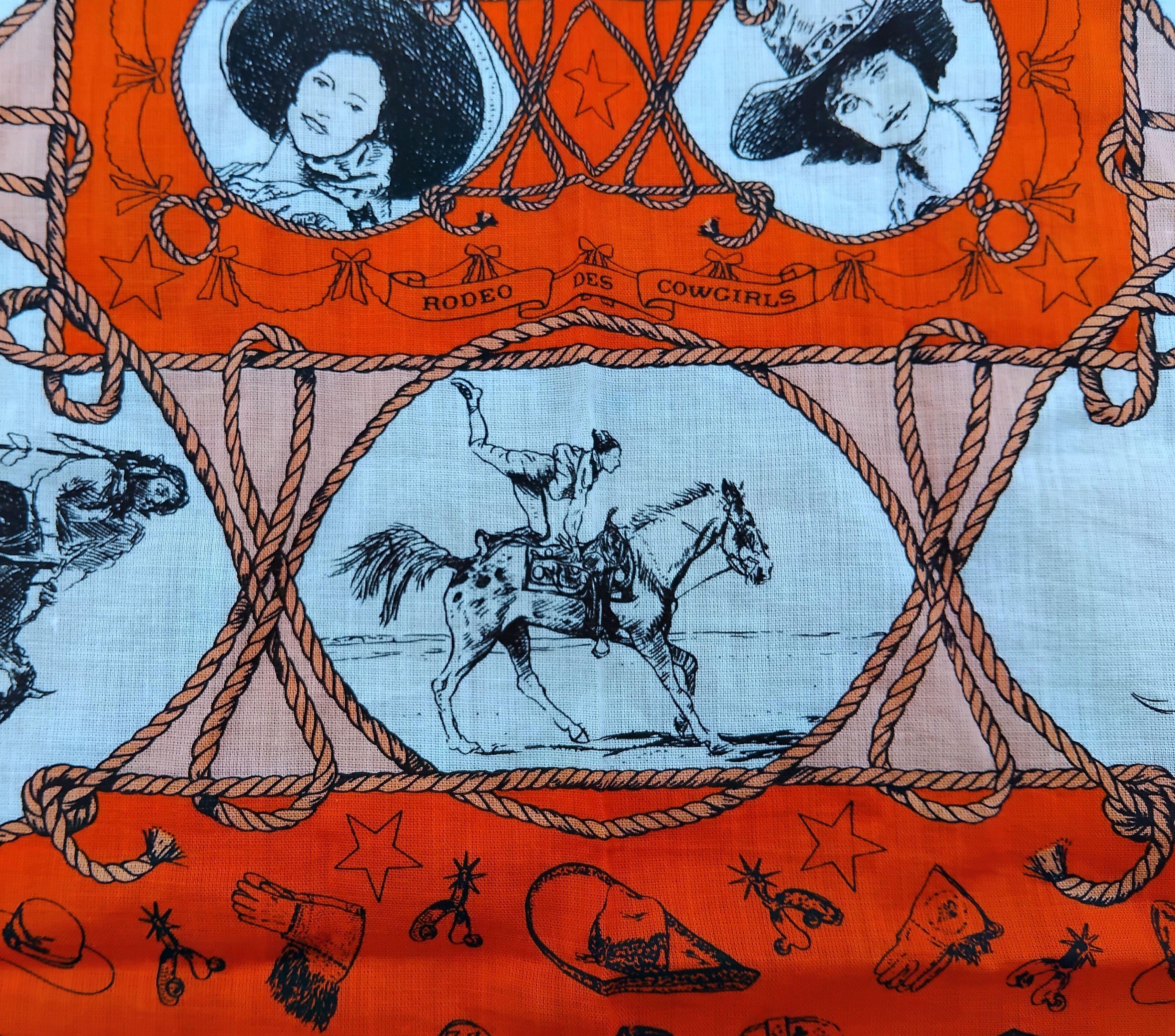 Hermès Cotton Scarf with Charm Rodeo Des Cowgirls Kermit Oliver TEXAS Horse 26' For Sale 5
