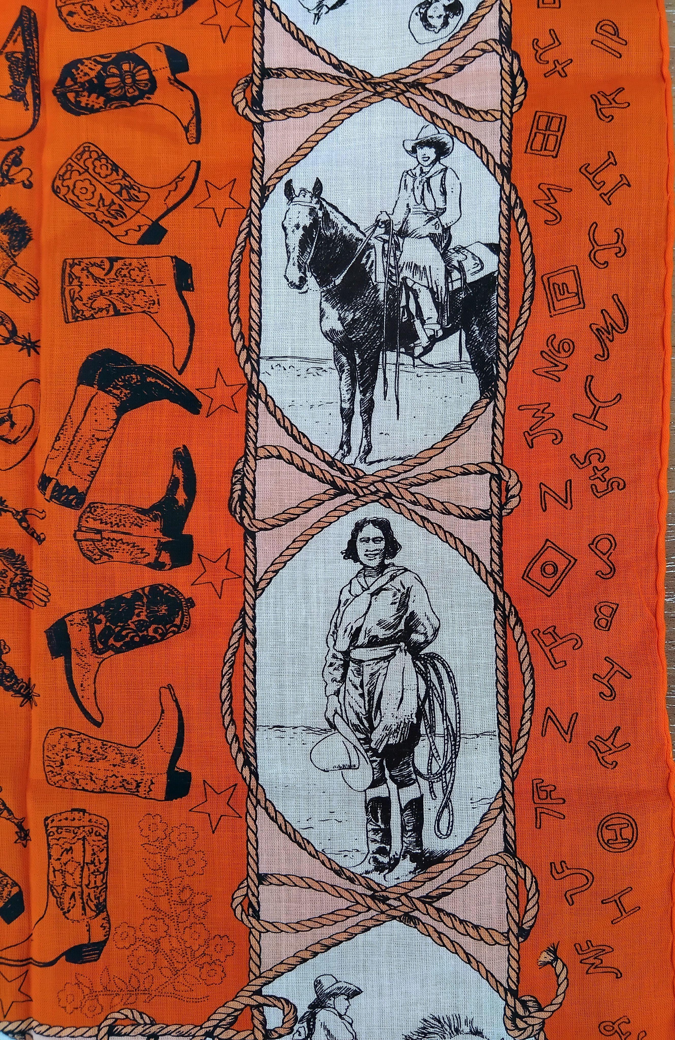 Hermès Cotton Scarf with Charm Rodeo Des Cowgirls Kermit Oliver TEXAS Horse 26' For Sale 6
