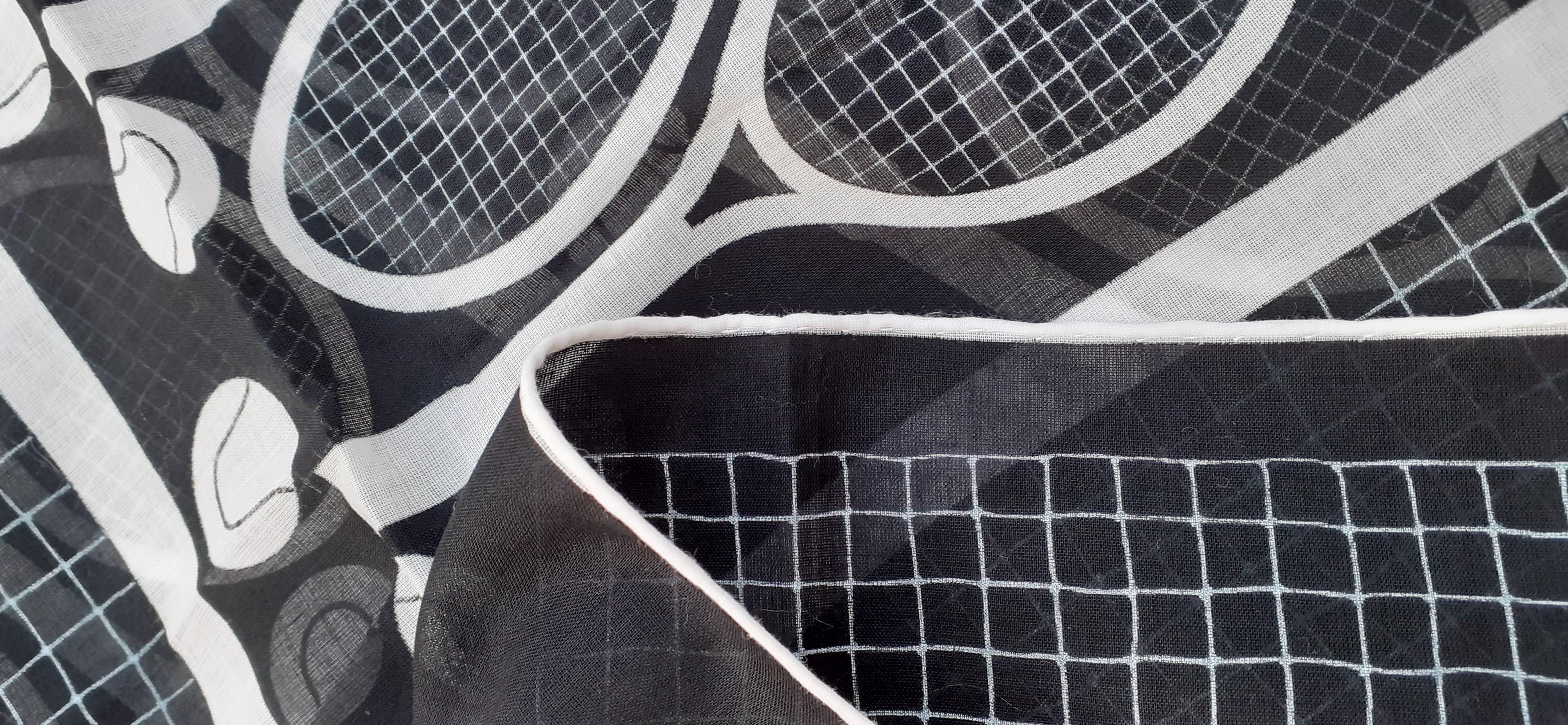 Hermès Cotton Voile Scarf with Charm Tennis H. Origny Black 67 cm  6