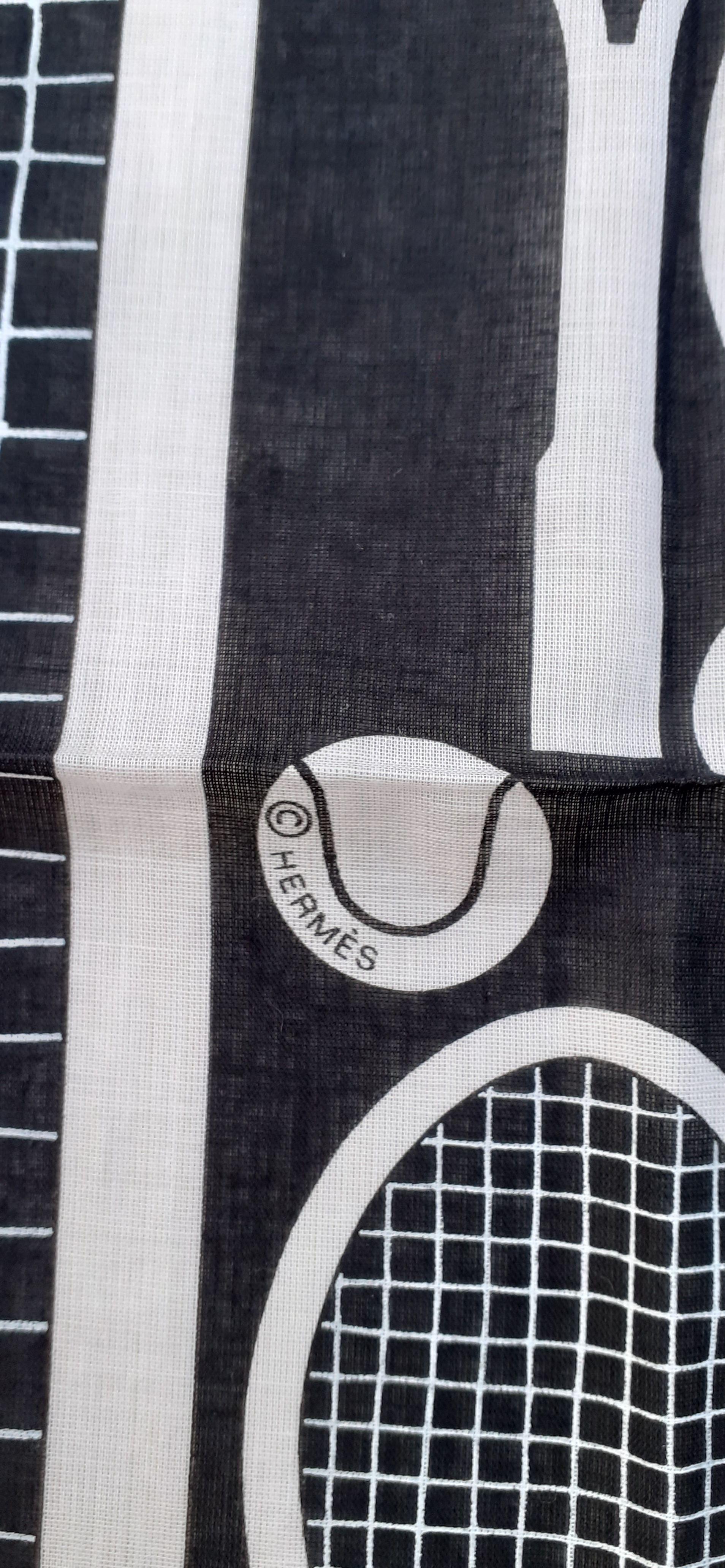 Hermès Cotton Scarf with Charm Tennis H. Origny Black 67 cm  For Sale 7
