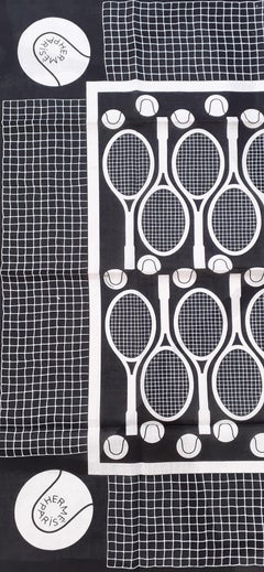 Hermès Cotton Voile Scarf with Charm Tennis H. Origny Black 67 cm