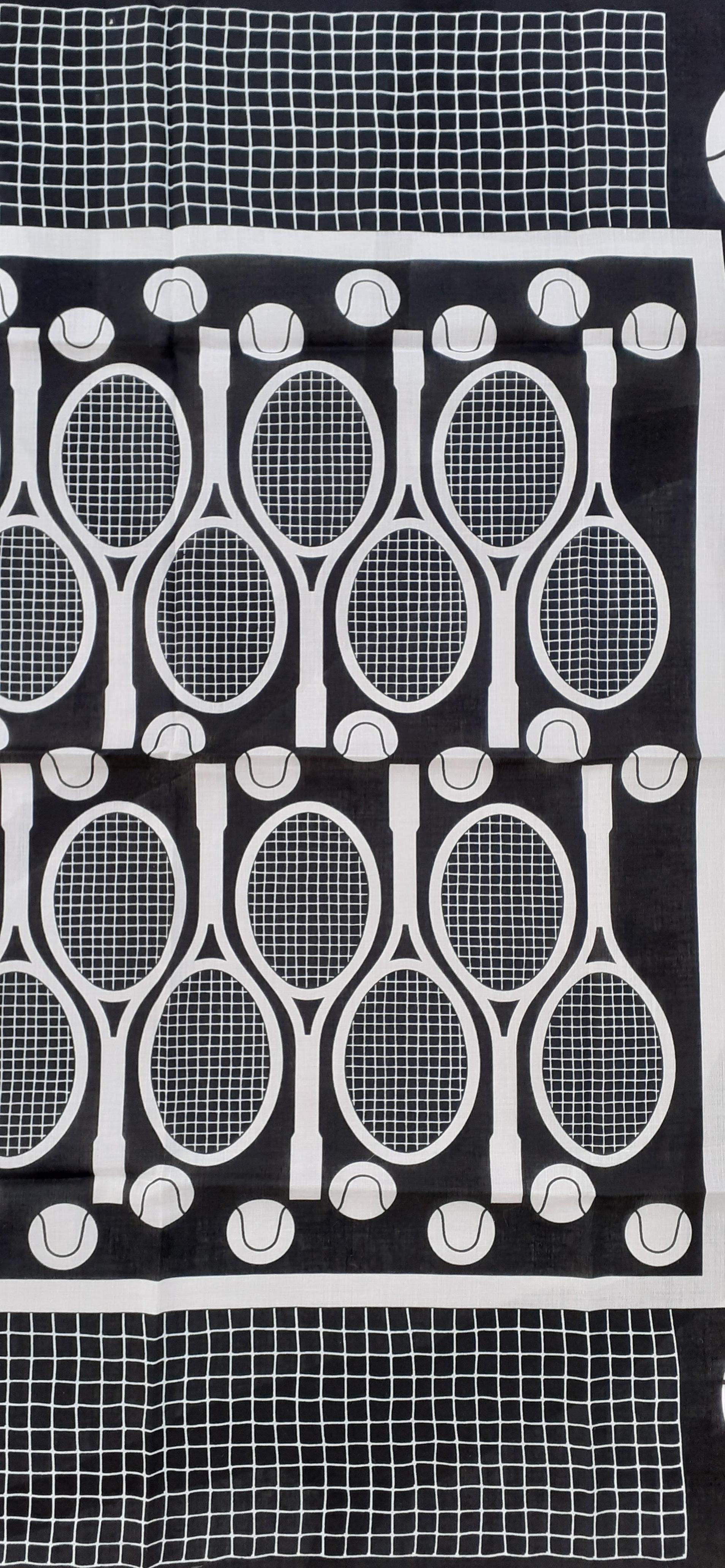 Women's or Men's Hermès Cotton Voile Scarf with Charm Tennis H. Origny Black 67 cm 