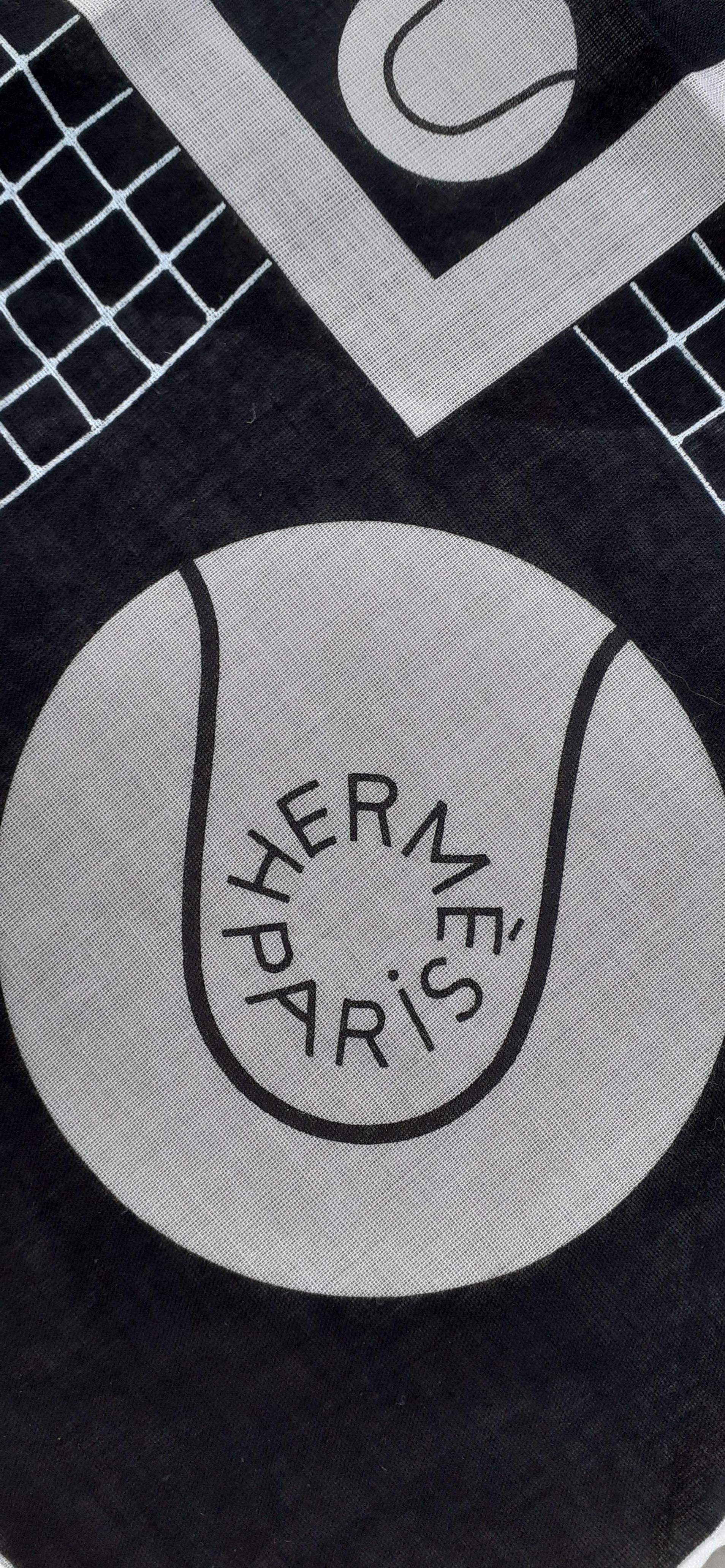 Hermès Cotton Scarf with Charm Tennis H. Origny Black 67 cm  For Sale 2