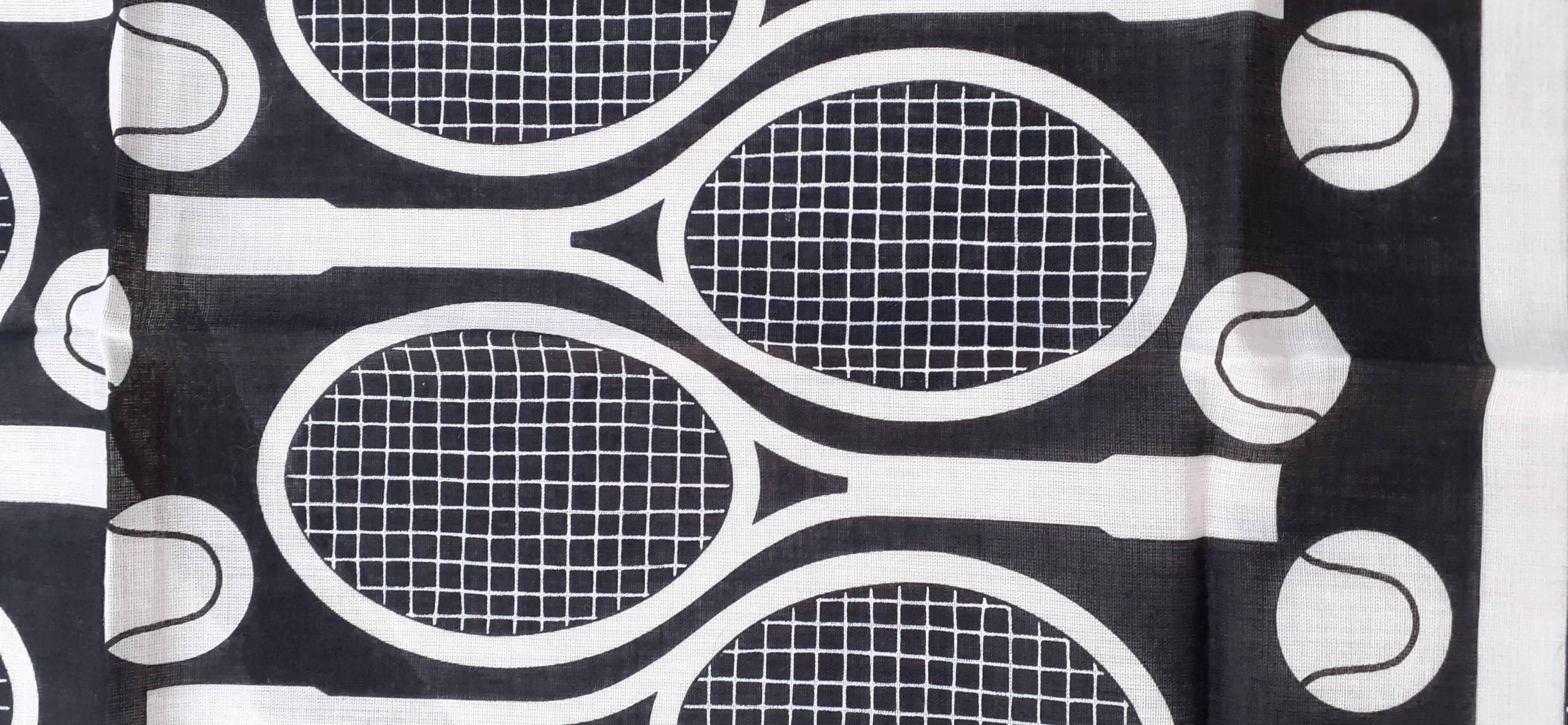 Hermès Cotton Scarf with Charm Tennis H. Origny Black 67 cm  For Sale 4