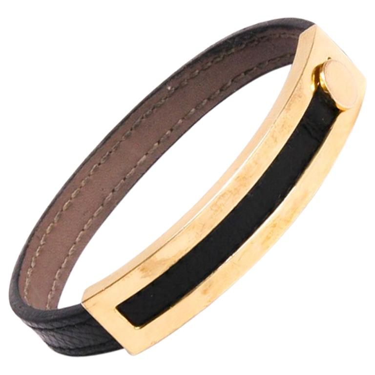 HERMES 'Coulisse' Bracelet in Brown Chamonix Leather and 18 Carat Yellow Gold