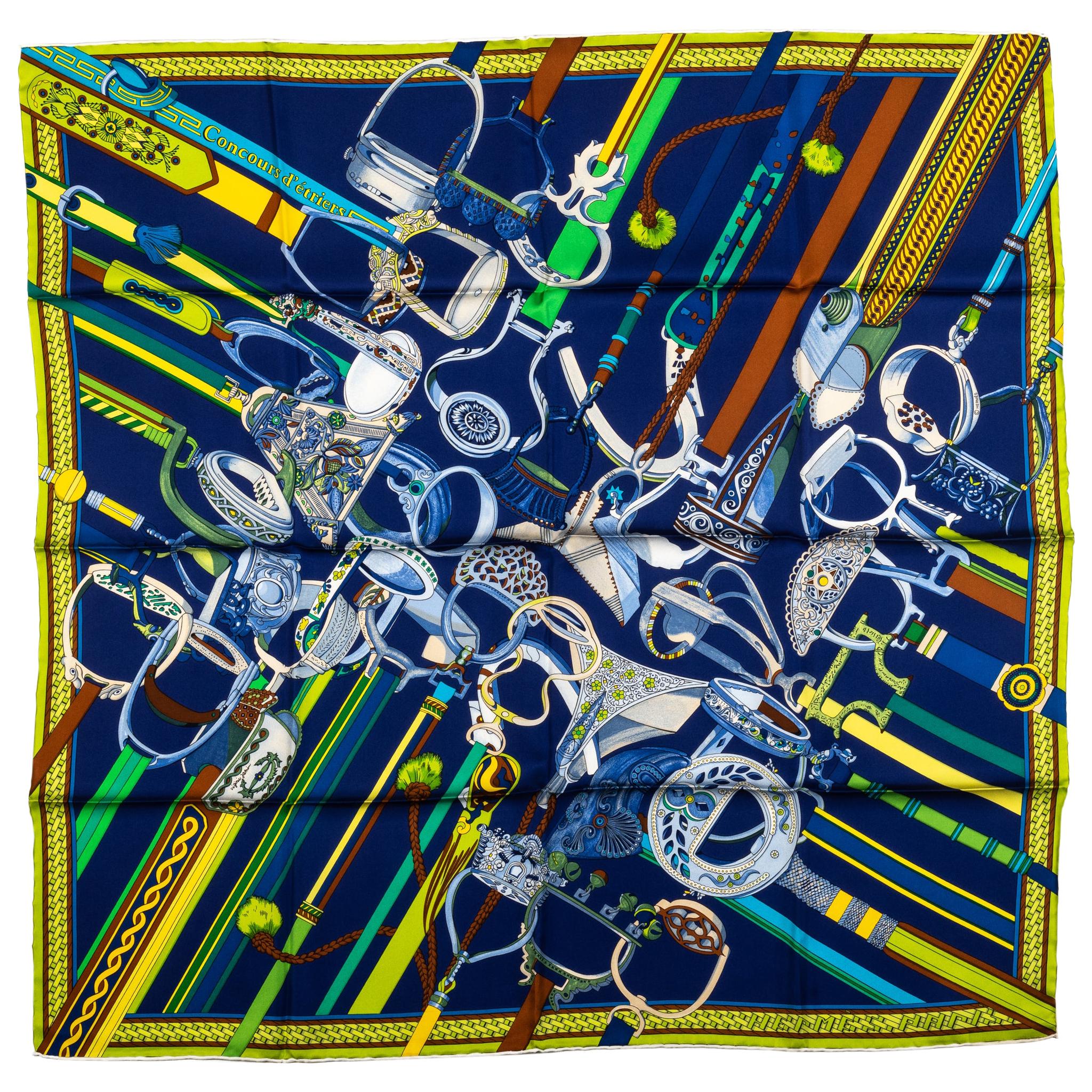 Hermes Councour D'Etriers Silk Scarf For Sale