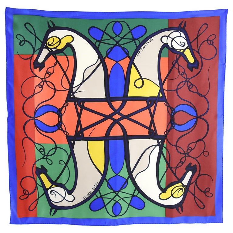 Hermes Coup de Fouet Graphic Color Block Silk 90cm Scarf at 1stDibs