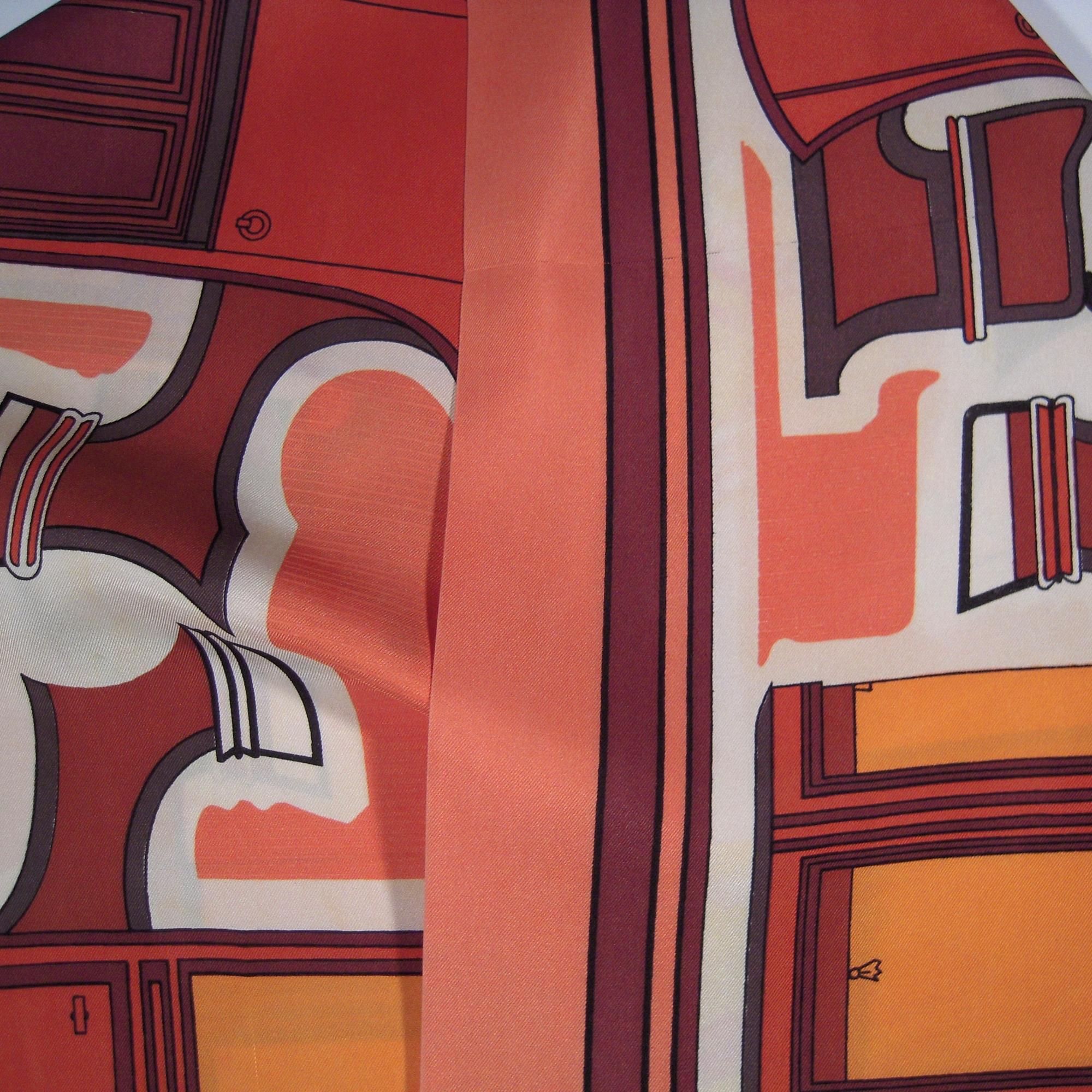 Hermes Coupés Scialle di seta doppio 172x34cm Salmone 1970 RARO VINTAGE in vendita 5