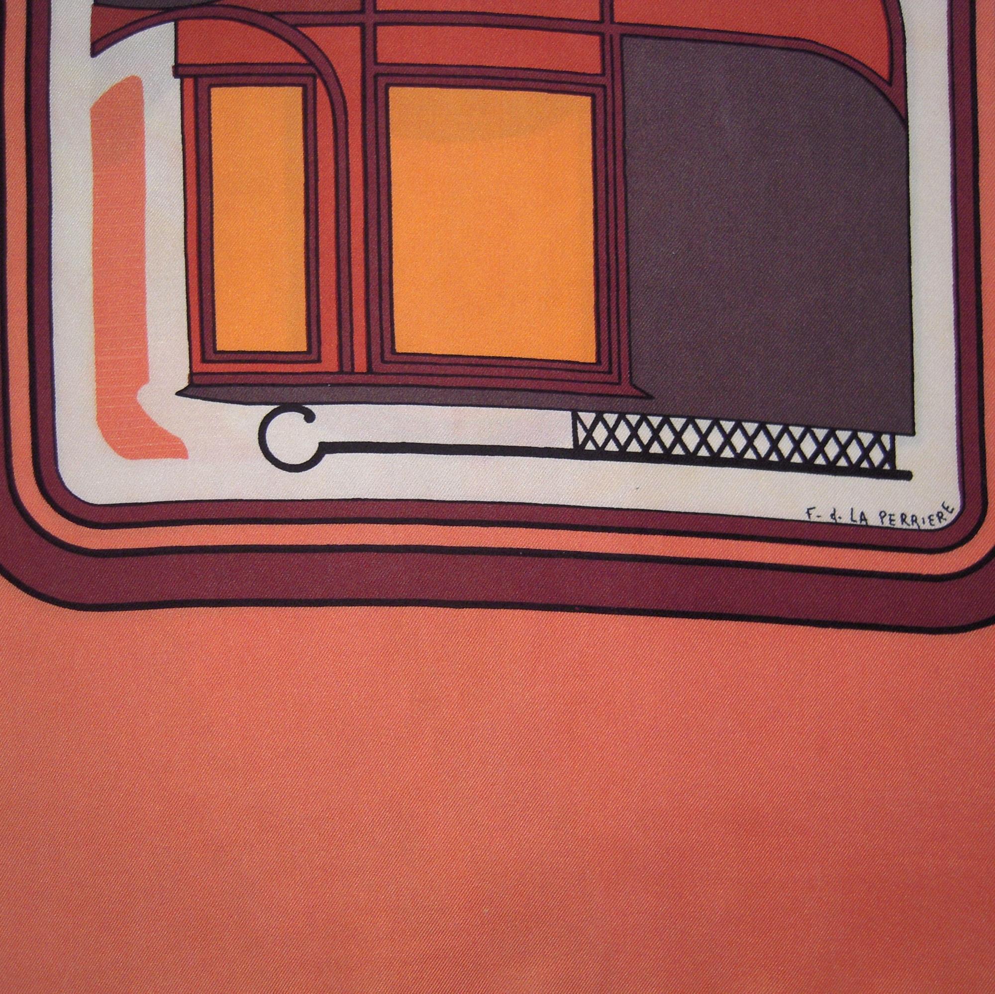 Hermes Coupés Scialle di seta doppio 172x34cm Salmone 1970 RARO VINTAGE in vendita 6