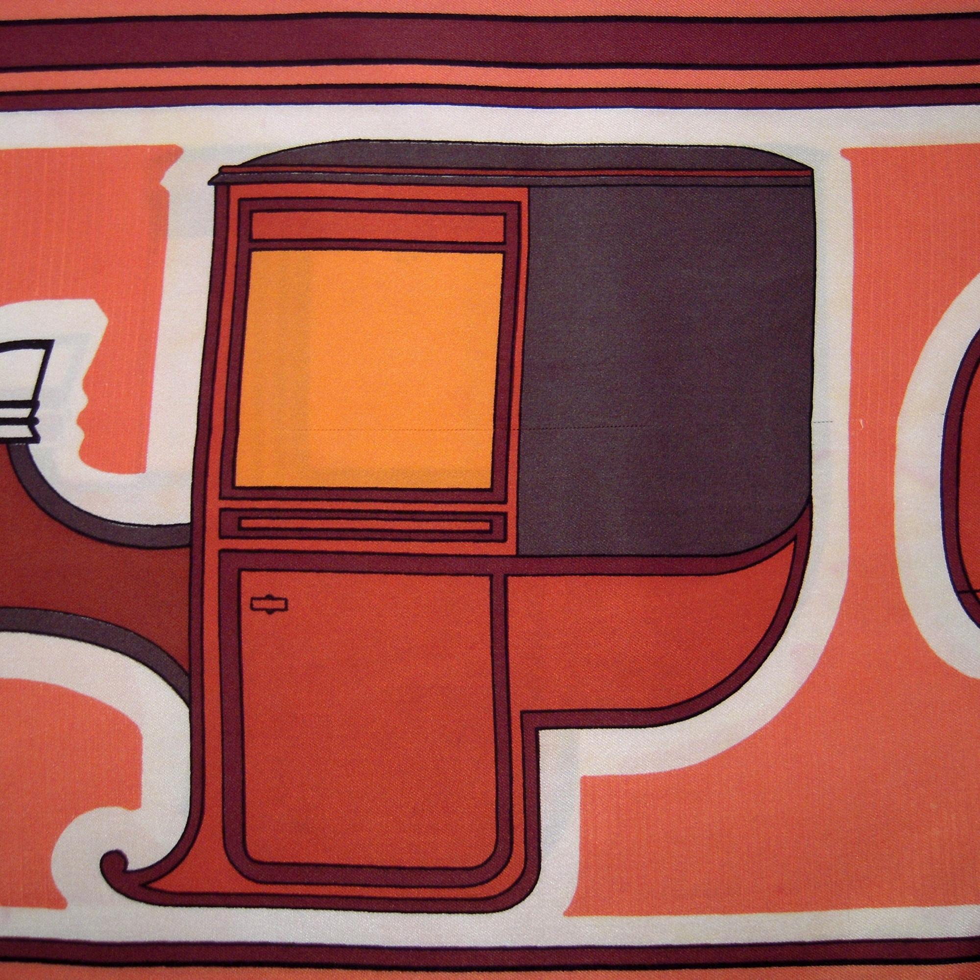Hermes Coupés Scialle di seta doppio 172x34cm Salmone 1970 RARO VINTAGE in vendita 1