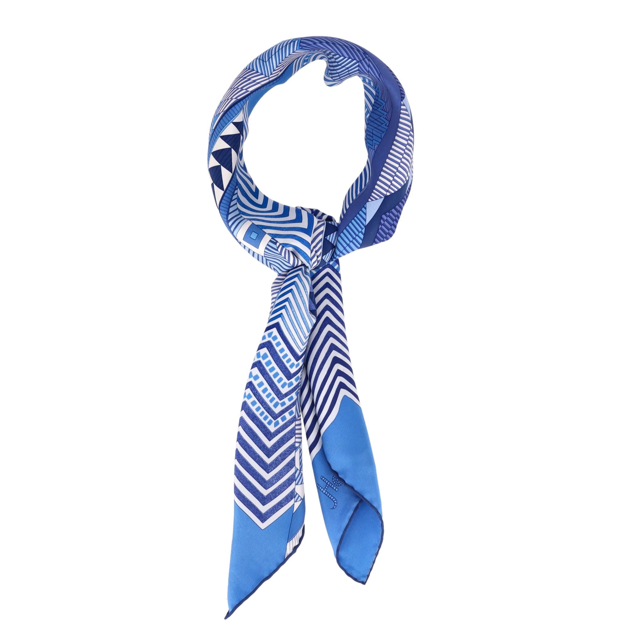 Hermès 'Coupons Indien' Silk Scarf By by Aline Honore Azul en venta