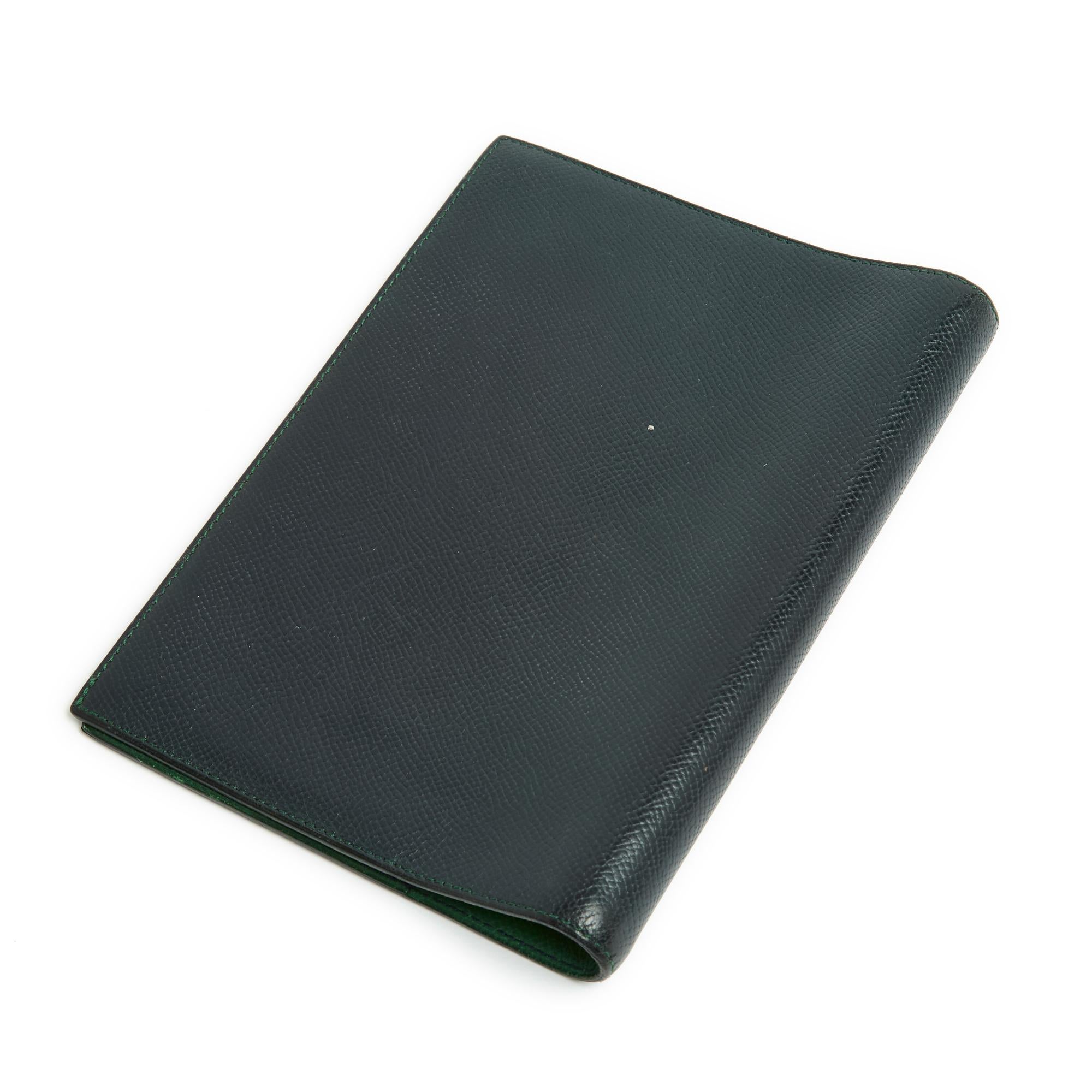 Women's or Men's Hermès Couverture Agenda Globe Trotter Black Green Leather Agenda Cover Hermes
