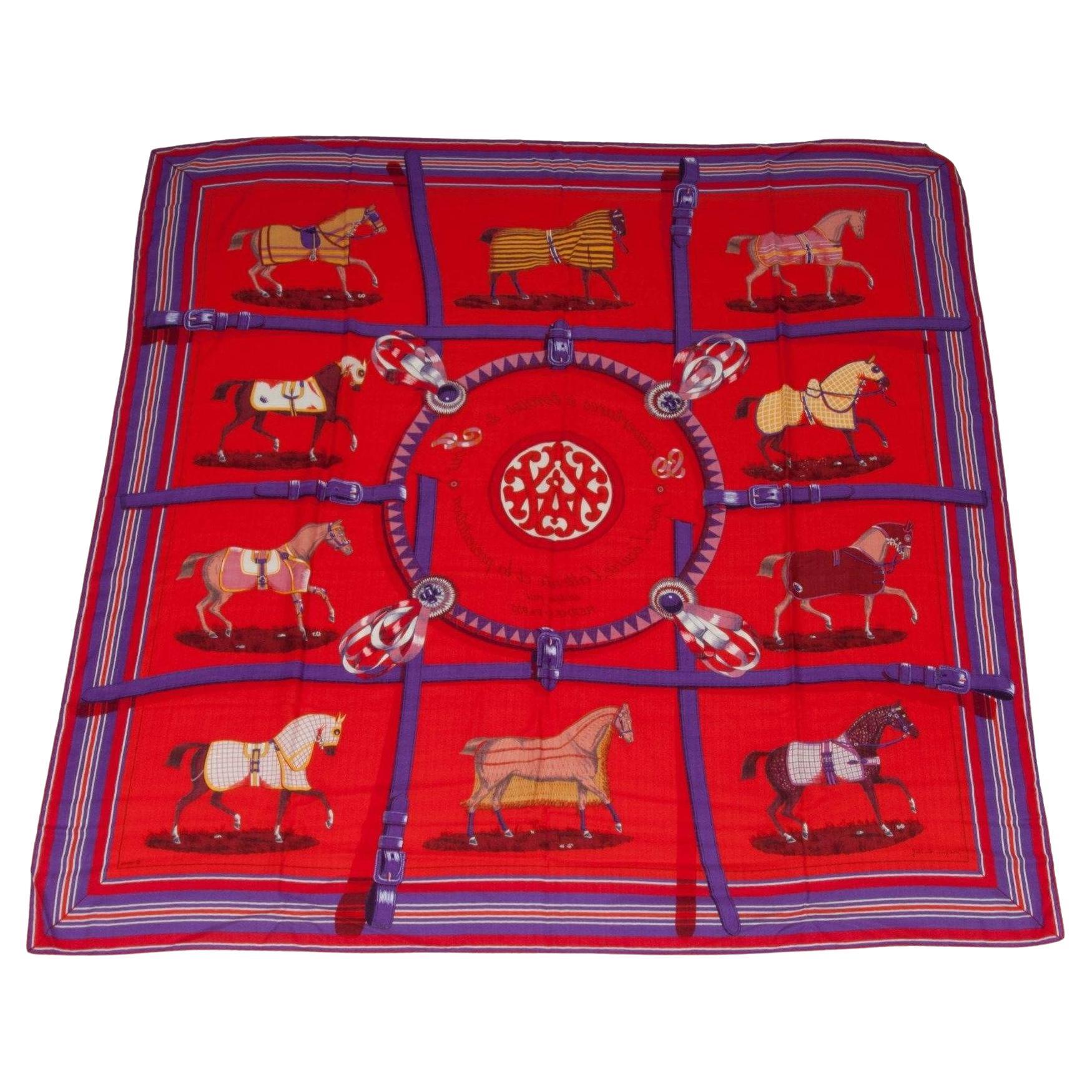 Hermes Couvertures Et Tenues De Jour GM Red Purple Cashmere Shawl Scarf