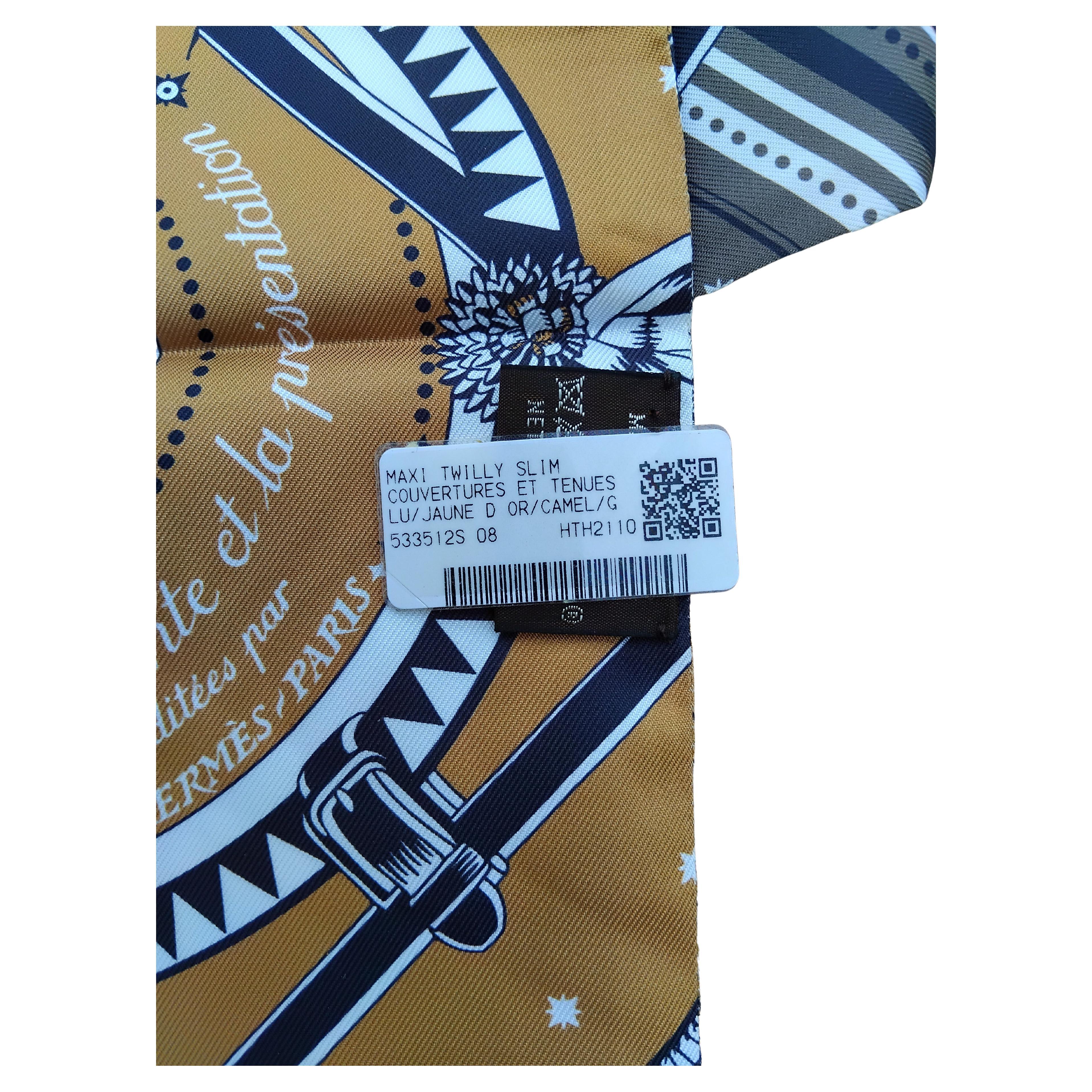 Hermès Couvertures et Tenues Maxi Twilly Slim Seide Pferde Texas im Angebot 1