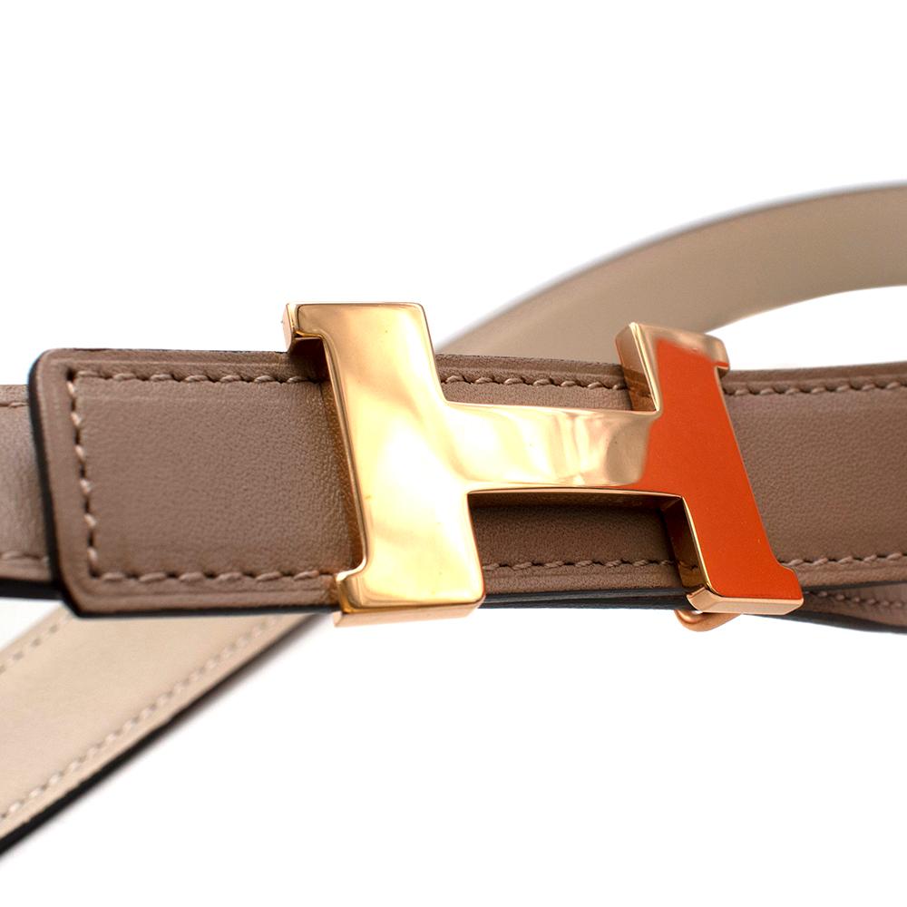 Brown Hermes Craie/Argile Mini Constance Reversible Leather Belt 24mm GHW - Size 75