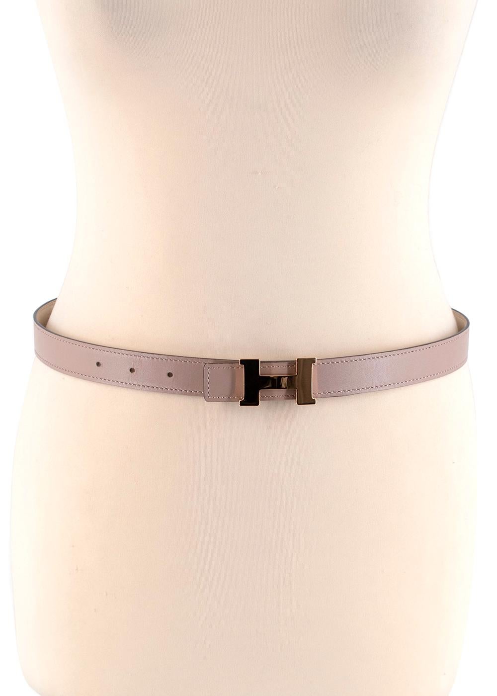 Women's Hermes Craie/Argile Mini Constance Reversible Leather Belt 24mm GHW - Size 75
