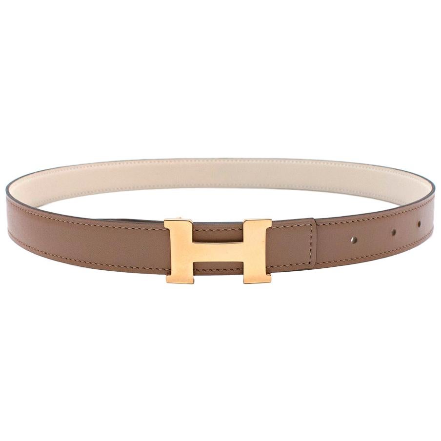 Hermes Craie/Argile Mini Constance Reversible Leather Belt 24mm GHW - Size 75