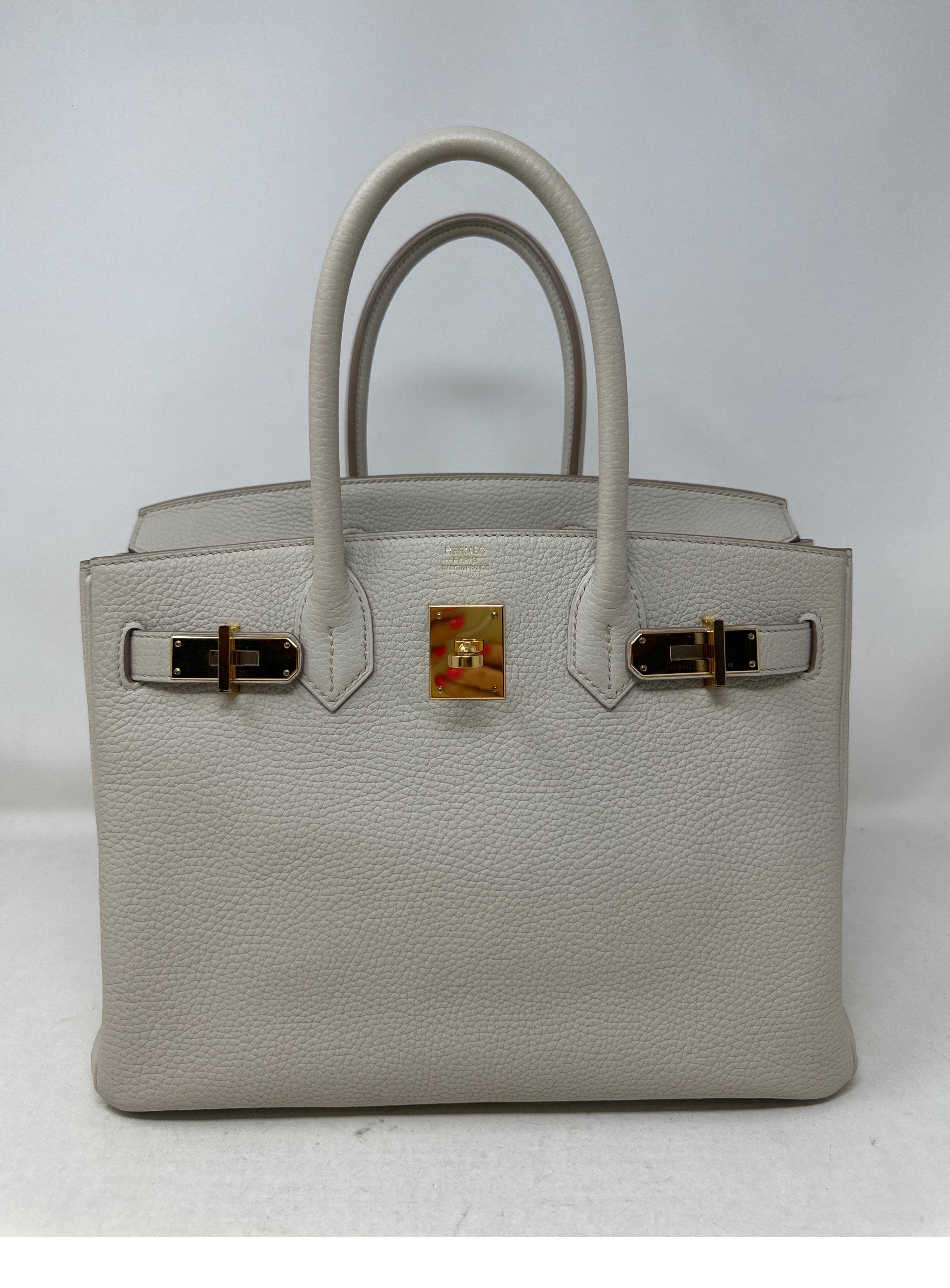 Hermes Craie Birkin 30 Bag. Rare most wanted off white color called Craie. Gold hardware. Excellent condition. Interior clean. Includes clochette, lock, keys, and dust bag. Great investment bag. Guaranteed authentic. 