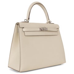HERMES Craie cream Epsom leather KELLY 25 SELLIER Bag Phw