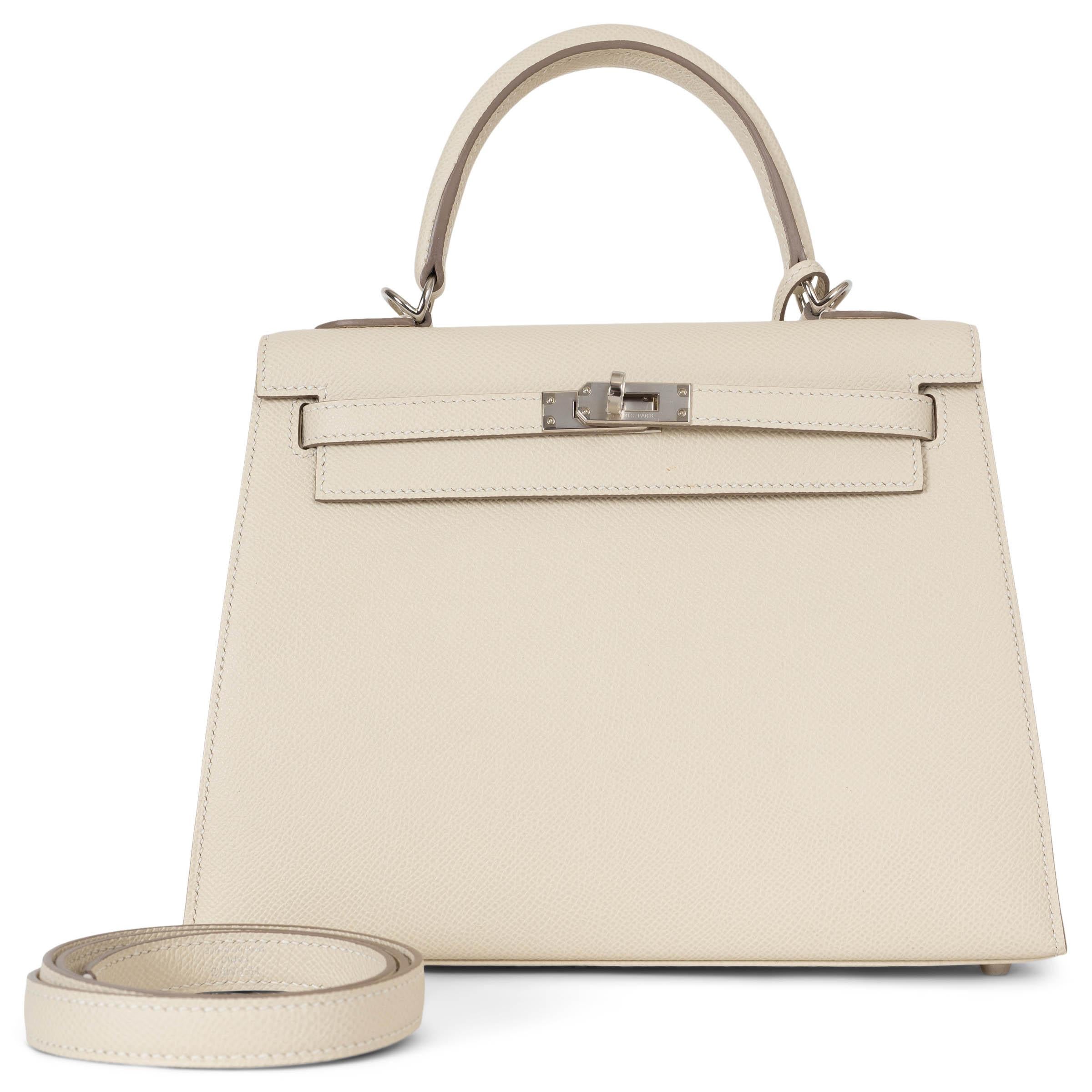 HERMES Craie cream Epsom leather KELLY 25 SELLIER Bag Phw For Sale