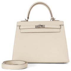 HERMES Craie cream Epsom leather KELLY 25 SELLIER Bag Phw