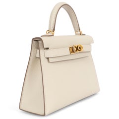 HERMES Craie cream Epsom leather MINI KELLY 20 SELLIER Bag Ghw