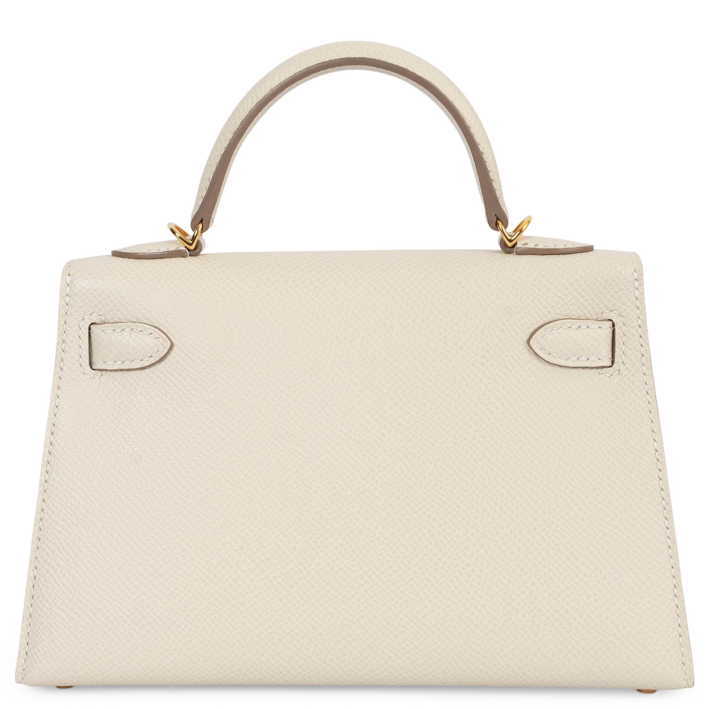 Beige HERMES Craie cream Epsom leather MINI KELLY 20 SELLIER Bag Ghw
