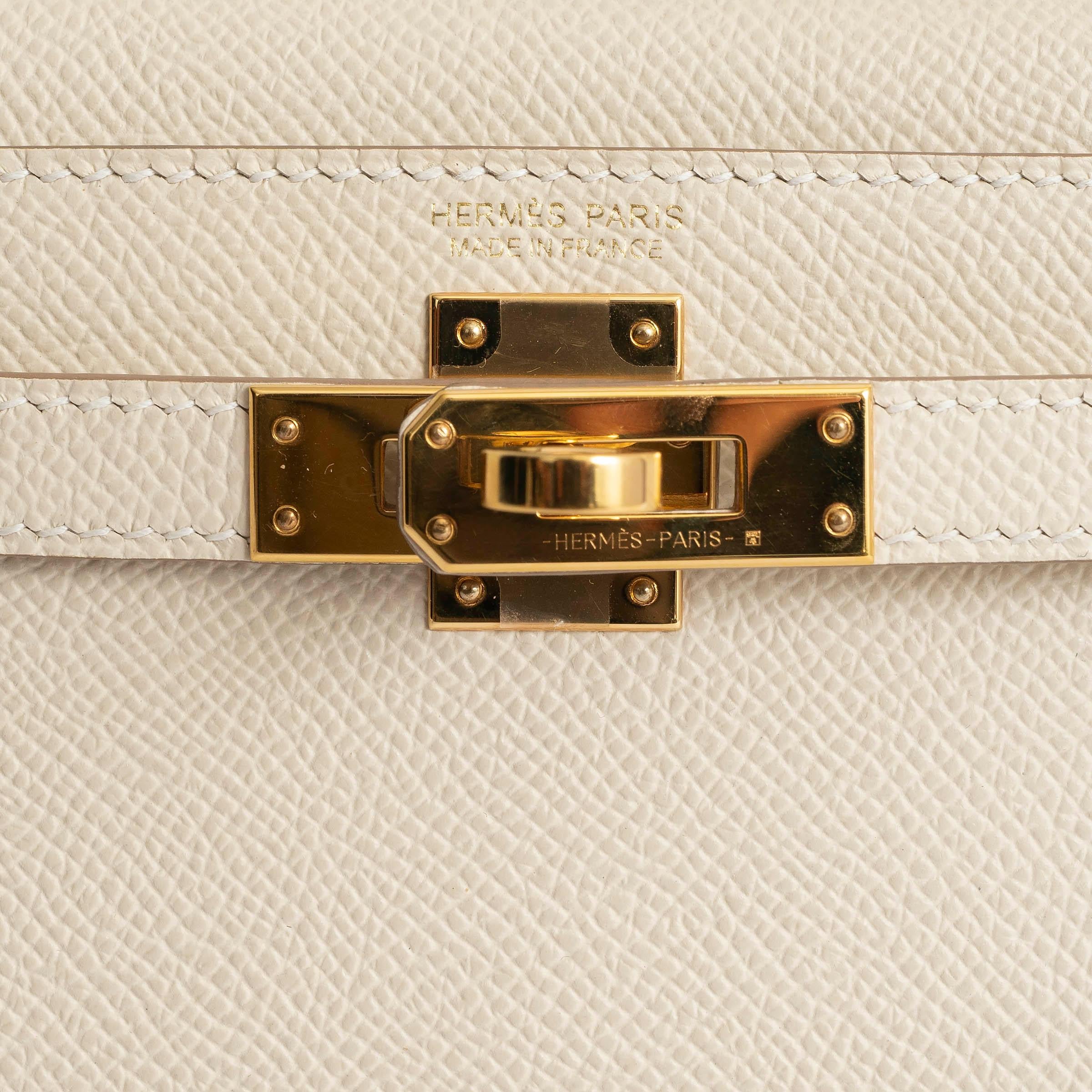 Women's HERMES Craie cream Epsom leather MINI KELLY 20 SELLIER Bag Ghw