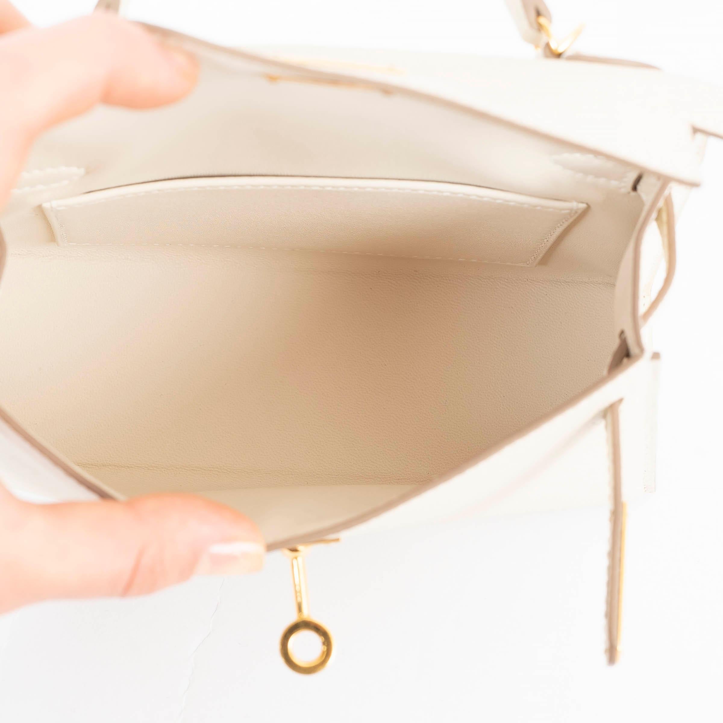 HERMES Craie cream Epsom leather MINI KELLY 20 SELLIER Bag Ghw 1