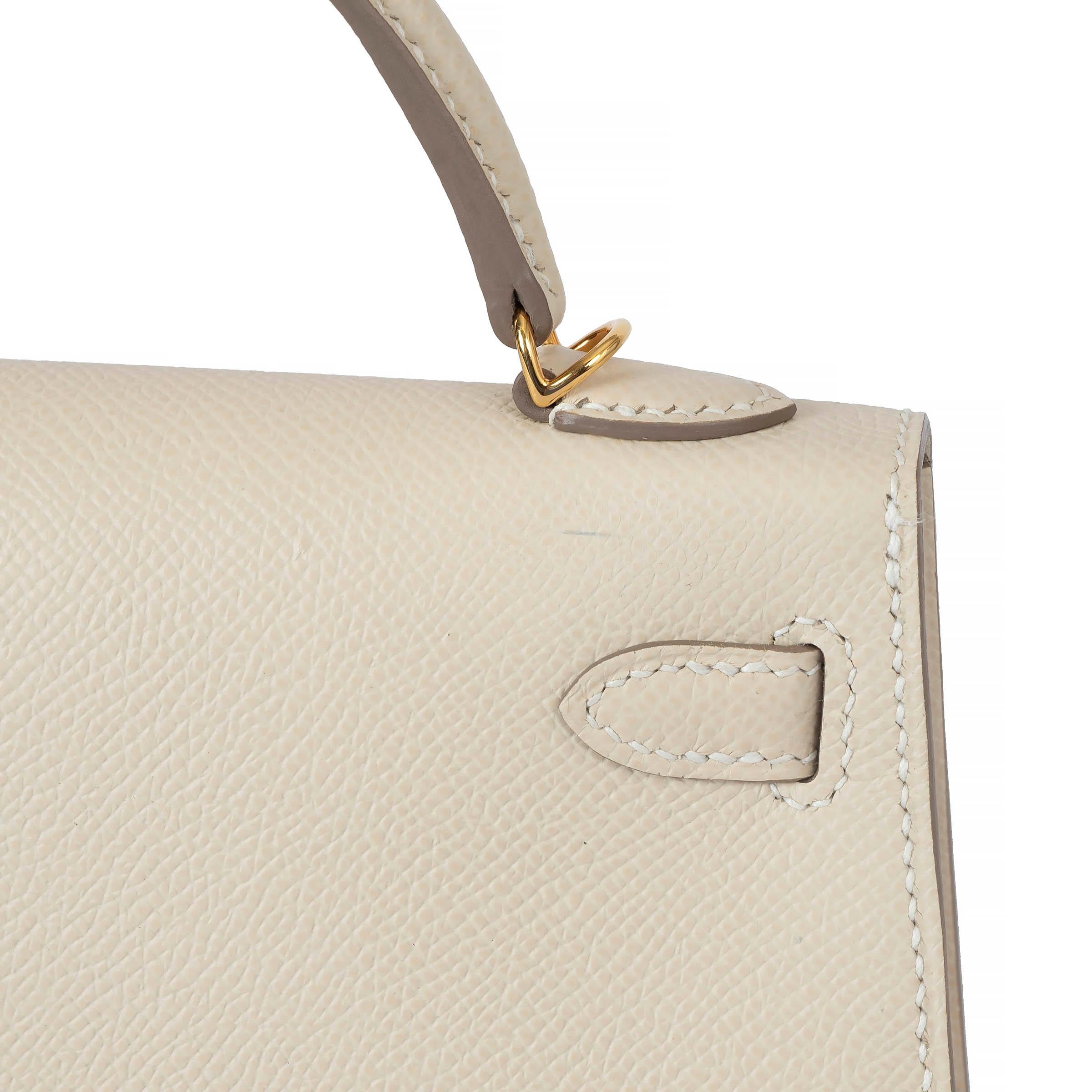HERMES Craie cream Epsom leather MINI KELLY 20 SELLIER Bag Ghw 4