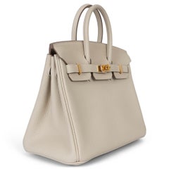 HERMES Craie cream Togo leather BIRKIN 25 Bag Ghw