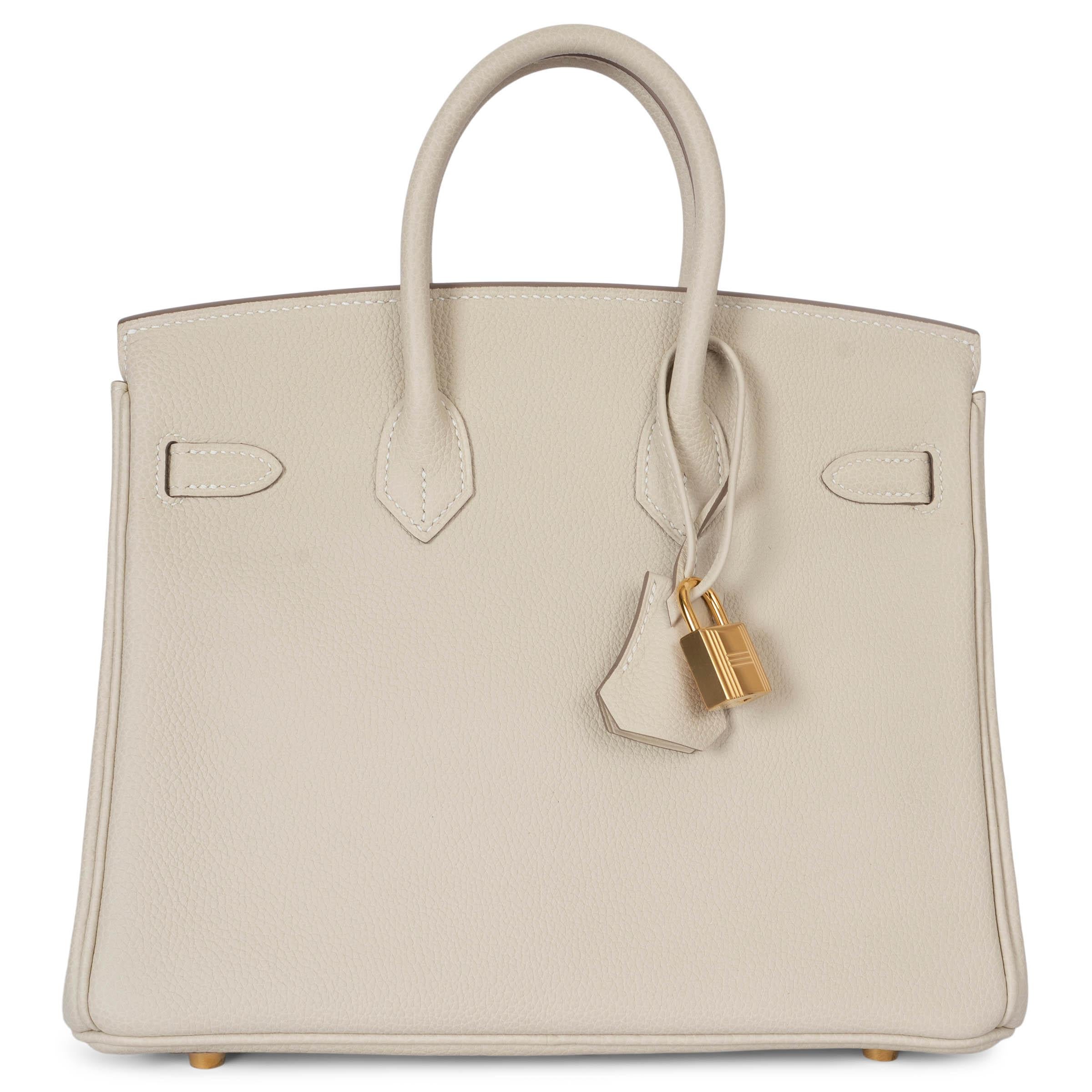 Beige HERMES Craie cream Togo leather BIRKIN 25 Bag Ghw