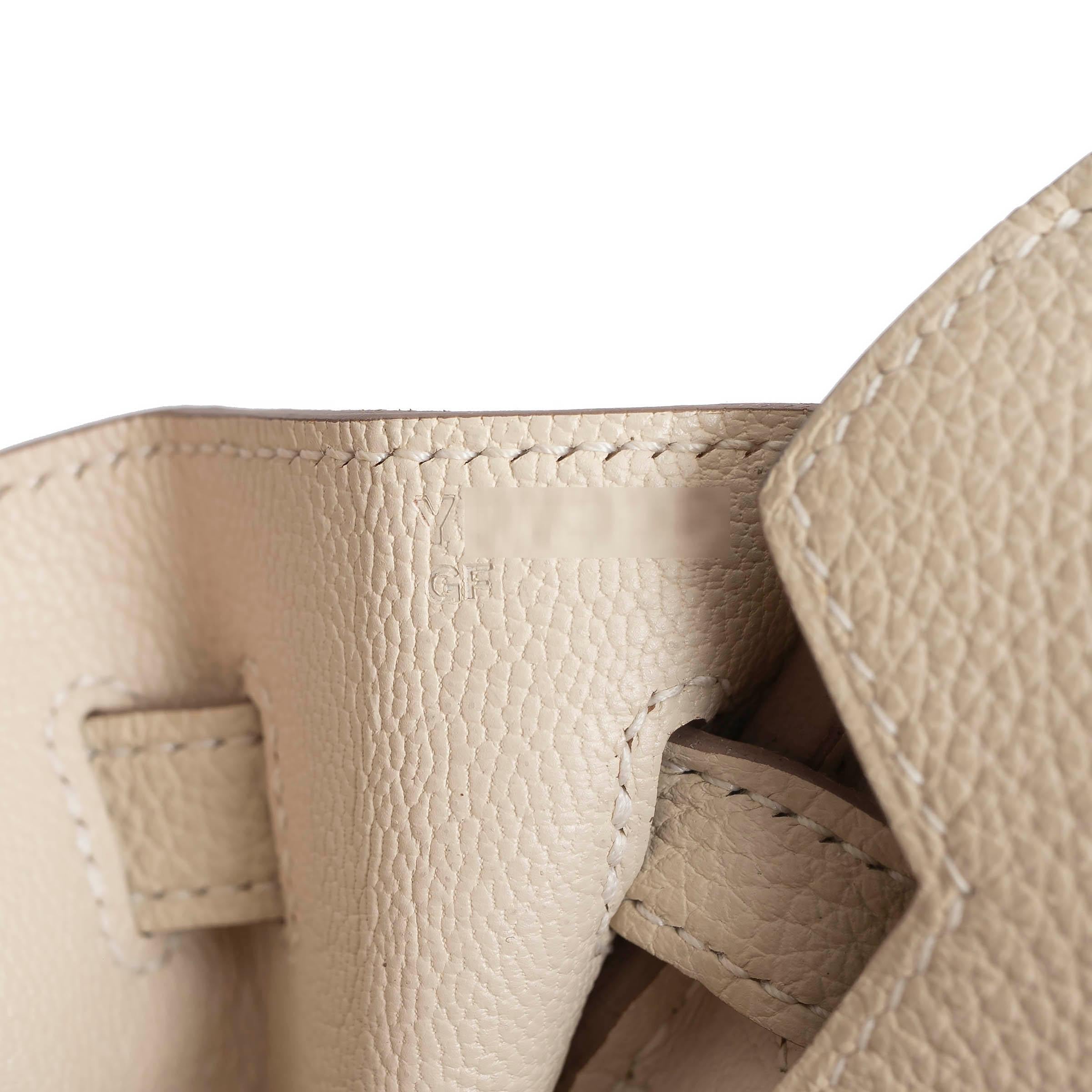 HERMES Craie cream Togo leather BIRKIN 25 Bag Ghw 3