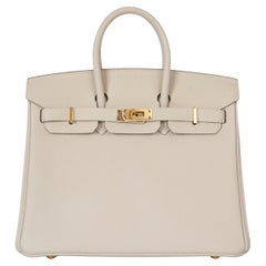 HERMES Craie cream Togo leather BIRKIN 25 Bag Ghw