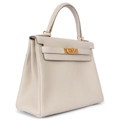 HERMES Craie cream Togo leather KELLY 28 RETOURNE Bag Ghw