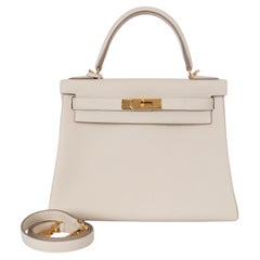 HERMES Craie cream Togo leather KELLY 28 RETOURNE Bag Ghw
