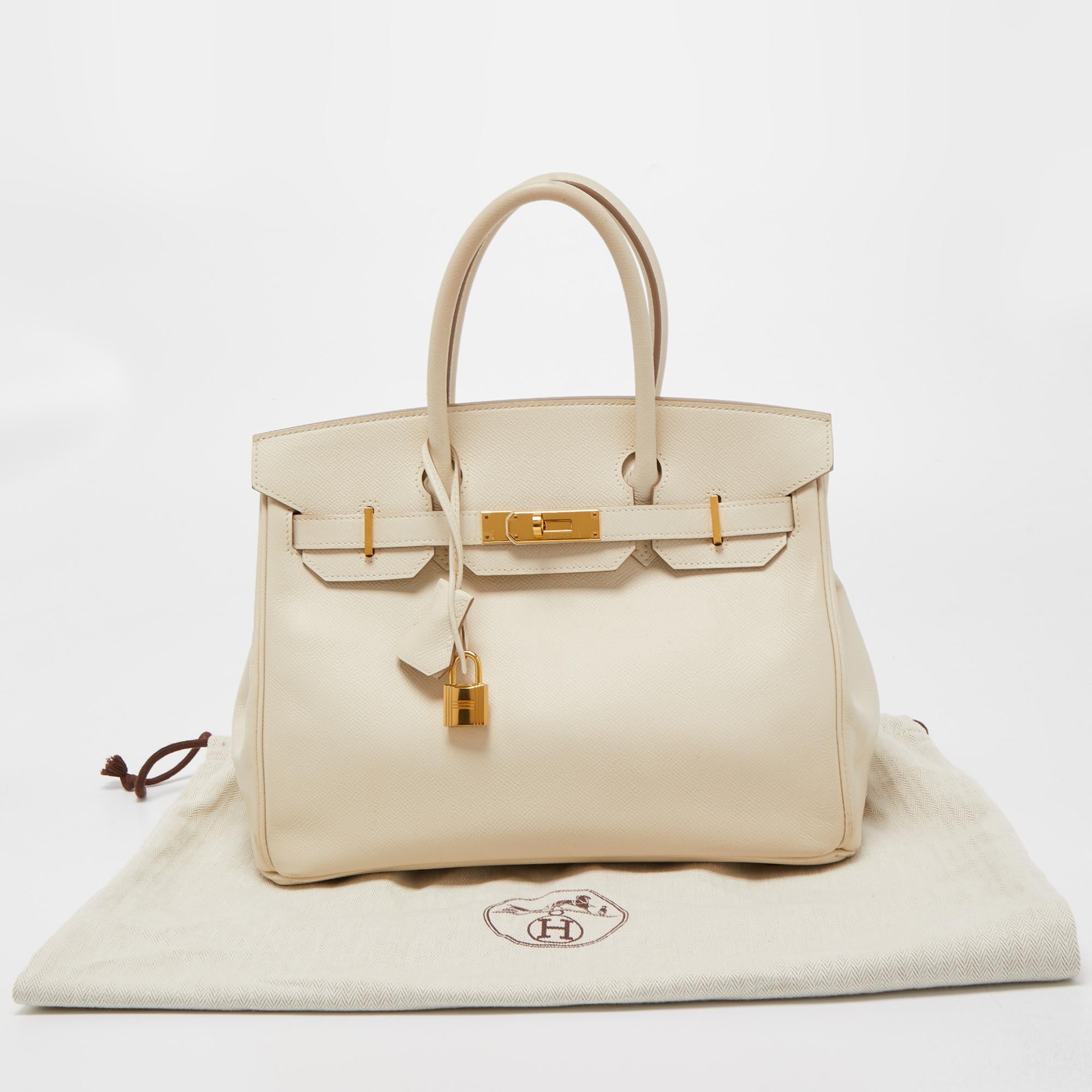 Hermes Craie Epsom Leather Gold Finish Birkin 30 Bag 16