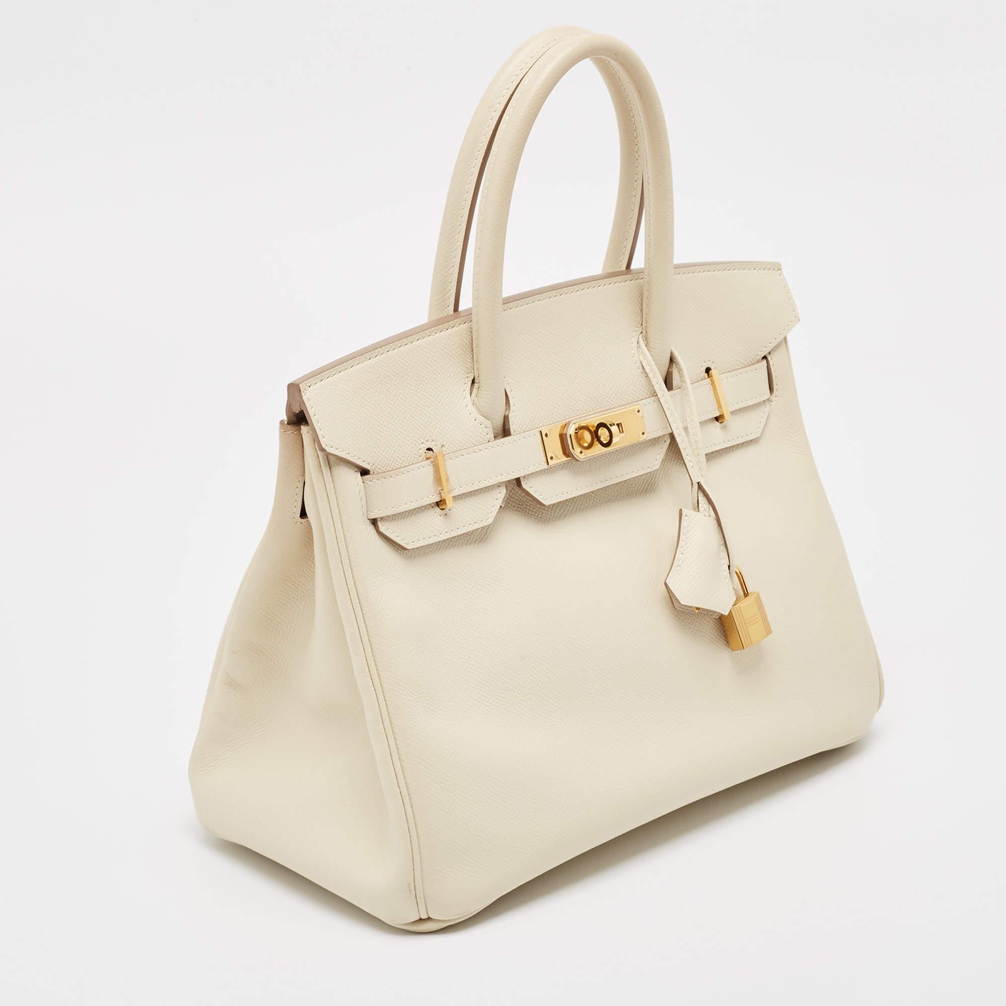 Hermes Craie Epsom Leather Gold Finish Birkin 30 Bag In Good Condition In Dubai, Al Qouz 2