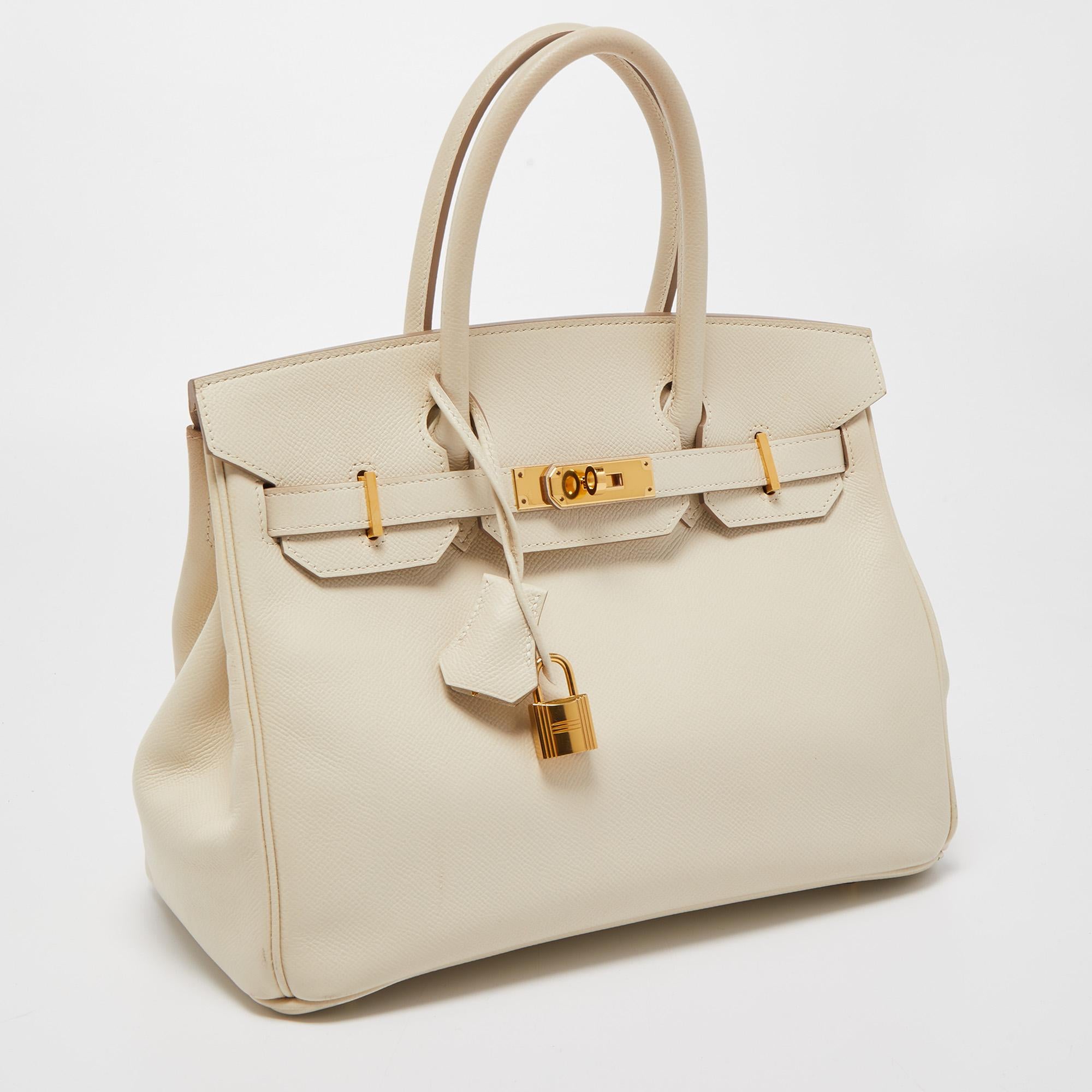 Hermes Craie Epsom Leather Gold Finish Birkin 30 Bag In Good Condition In Dubai, Al Qouz 2