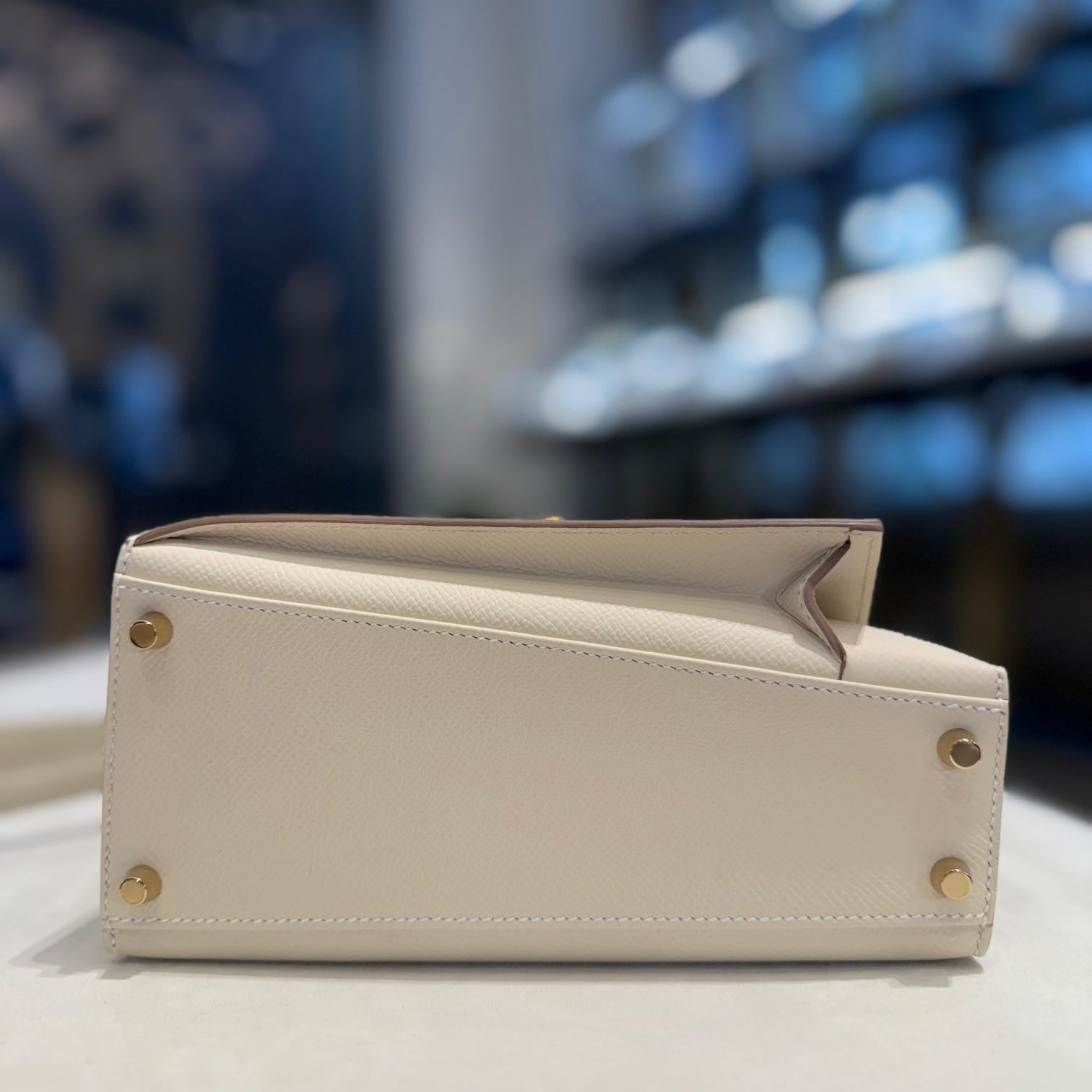 Hermès Craie Kelly 20 En Desordre Sellier Epsom Gold Hardware en vente 3