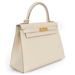 HERMES Craie white Epsom leather KELLY 28 SELLIER Bag Ghw