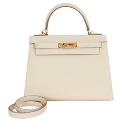HERMES Craie bianco Epsom pelle KELLY 28 SELLIER Borsa Ghw