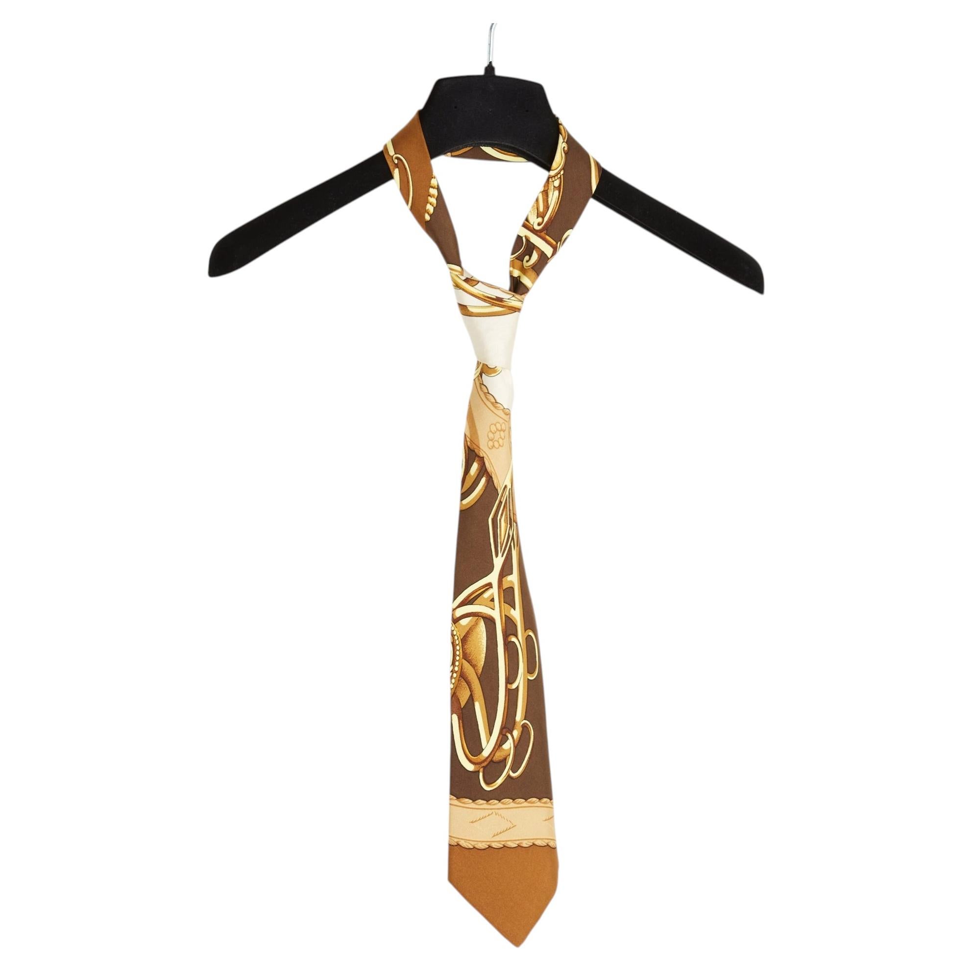 Hermès Cravate Twilly 1974 Lift profile Brown Silk Twill Scarf Tie Knot Hermes