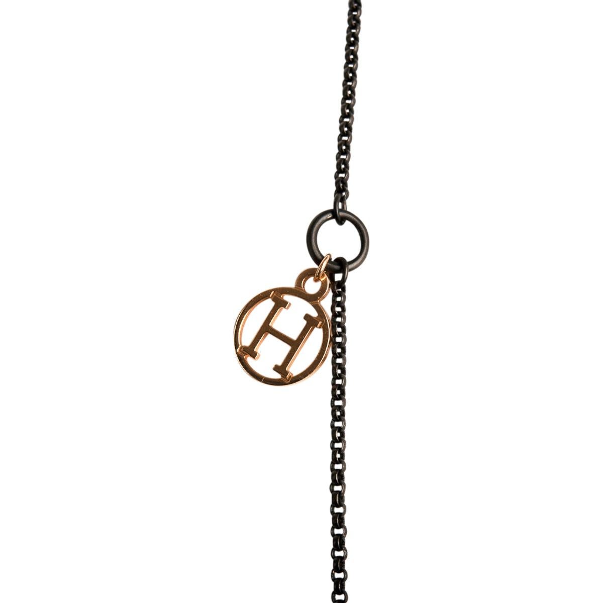 Hermes Crazy Caleche Necklace Blackened Silver 18K Rose Gold Limited Edition In Excellent Condition For Sale In Miami, FL