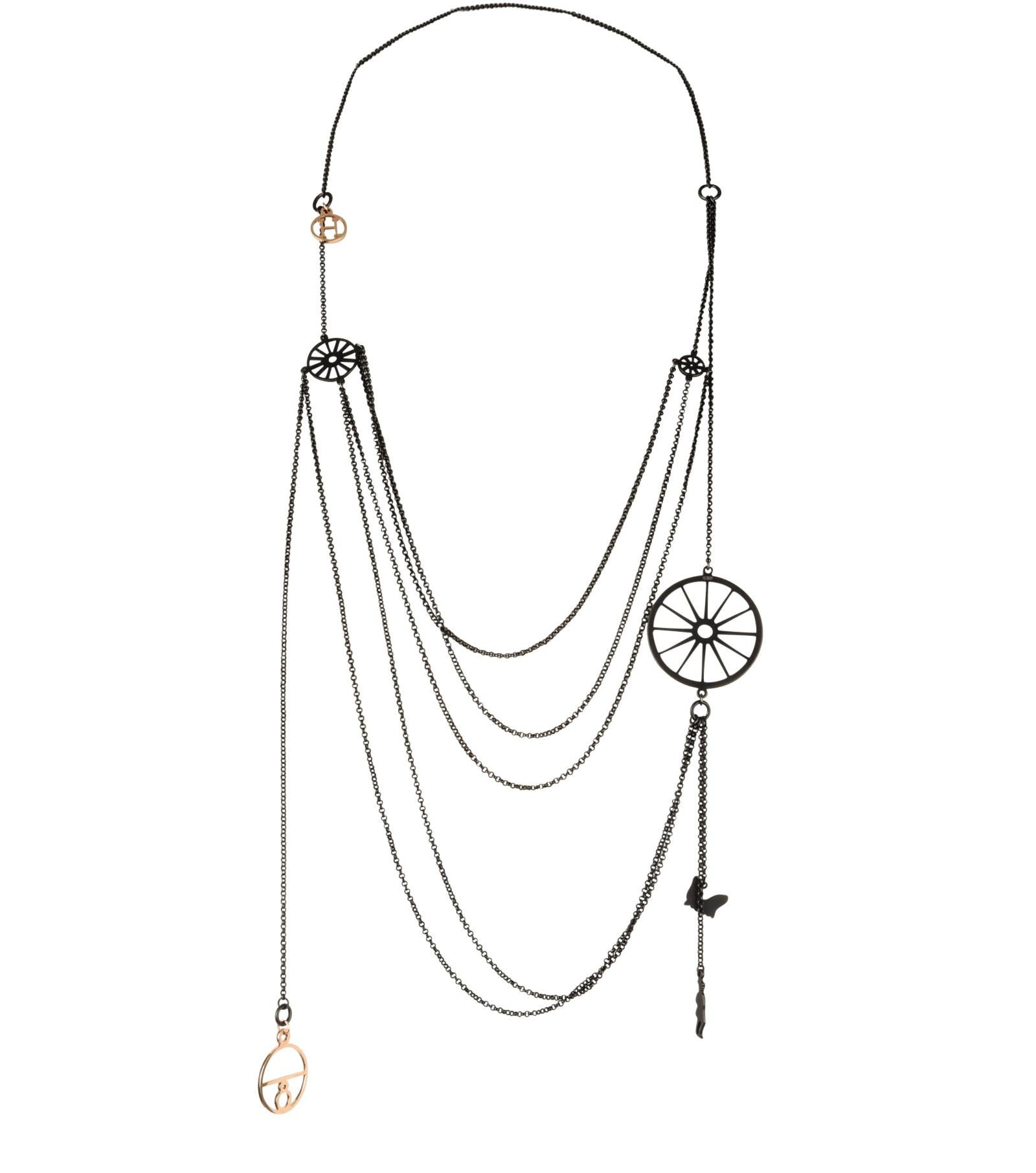 Hermes Crazy Caleche Necklace Blackened Silver 18K Rose Gold Limited Edition For Sale