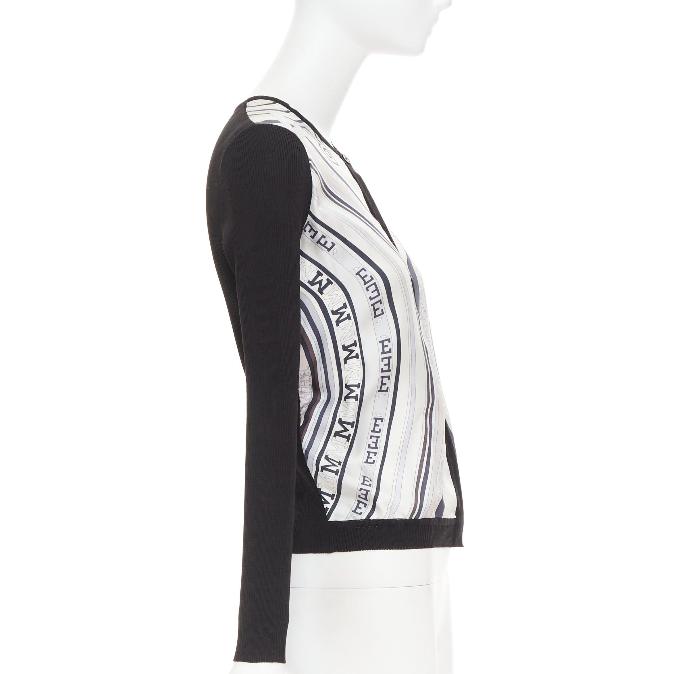 HERMES Creme schwarz 100% Seide Schal Panel Baumwolle gerippt Strickjacke S im Zustand „Relativ gut“ im Angebot in Hong Kong, NT